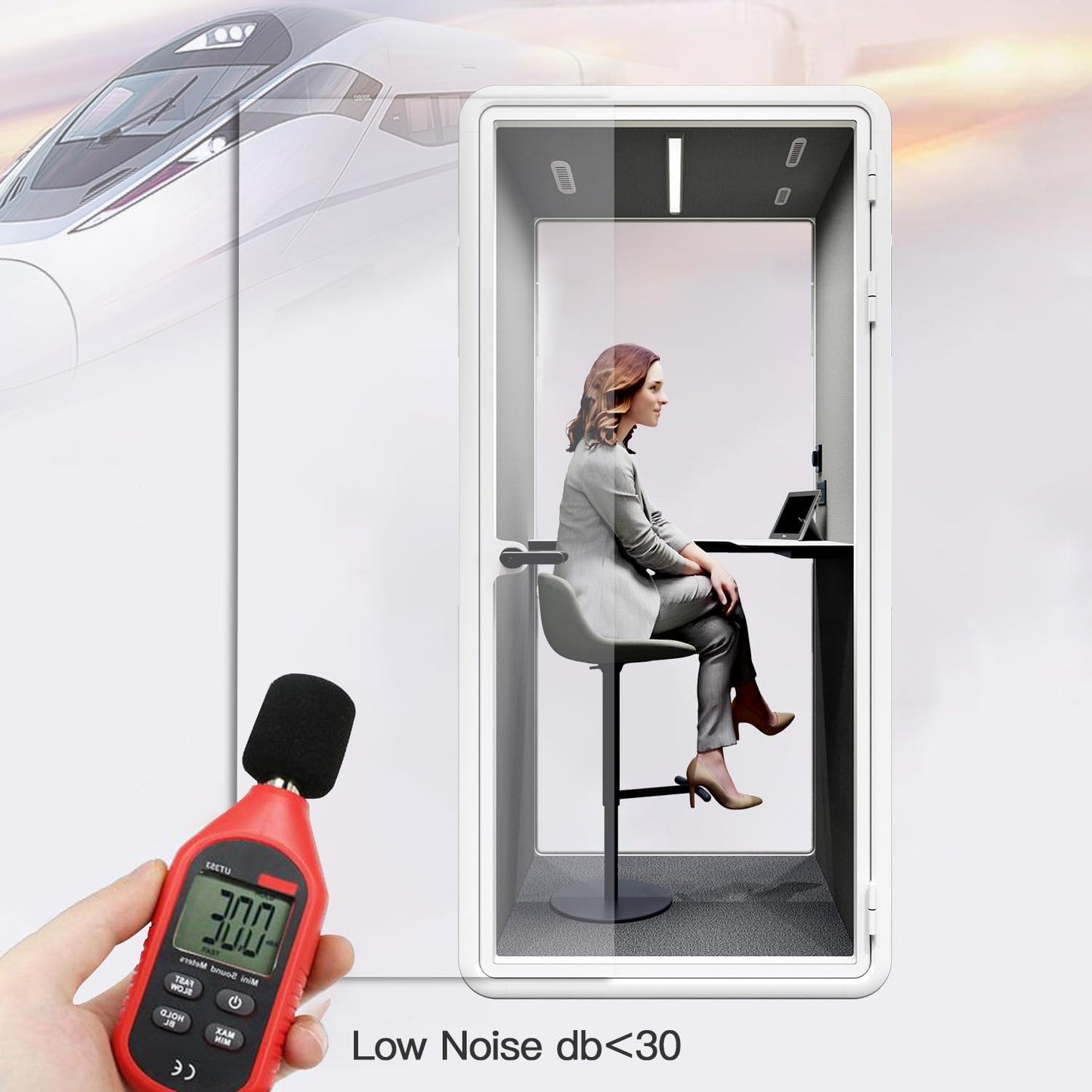 Quiet Meeting Pod with Acoustic Panels, Office Soundproof Room with Furniture, Portable Removable Working Booth for Private Phone Calling, Study, Individual Seater Personal Office H92in W43in D40in