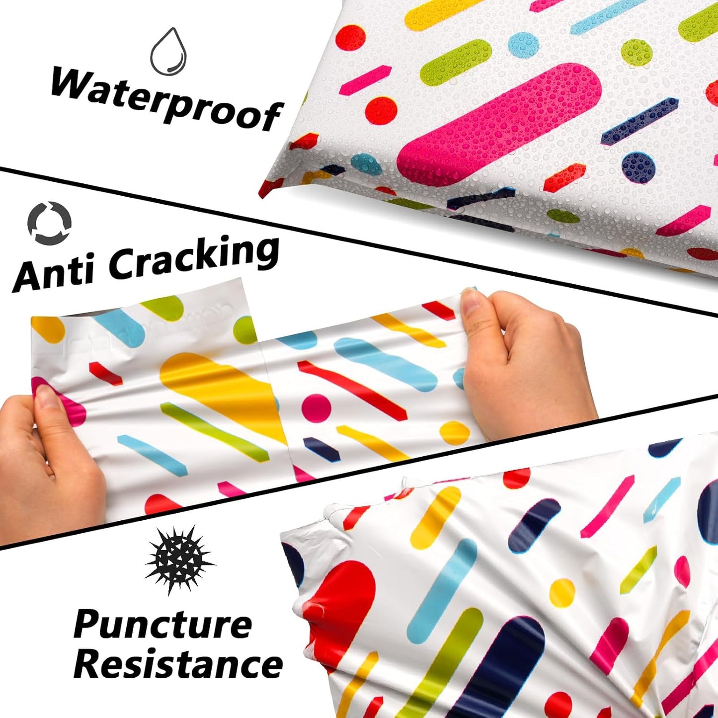 Poly Mailers 10x13 Inch 100 Pcs - Color Stripe Printed Shipping Bags, 2.4mil Thickness, Waterproof and Tear Resistant Mailing Envelopes, Self-Sealing Packaging Bags for Small Business