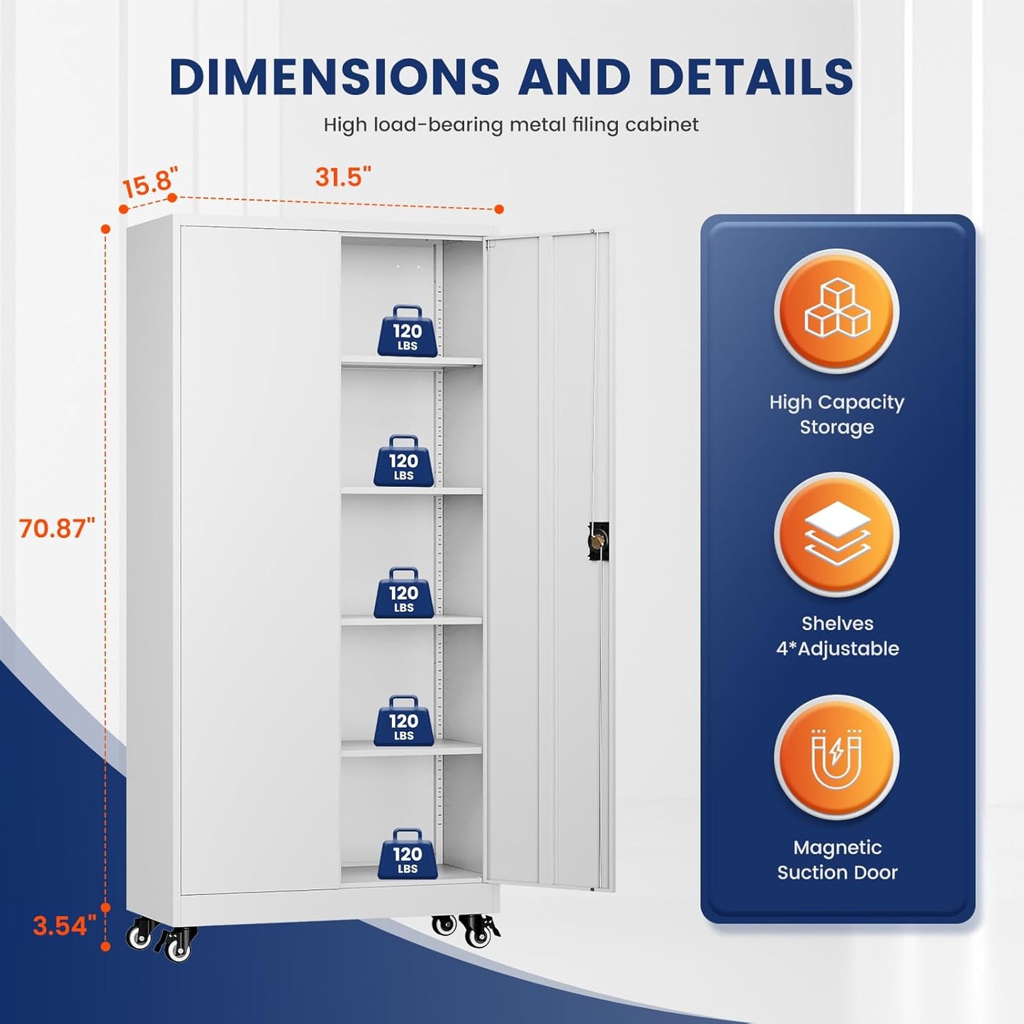 Yizosh Metal Garage Storage Cabinet with Locking Doors and Adjustable Shelves,- 75" Rolling Steel Tool Cabinet for Home Office,Garage,Warehouse