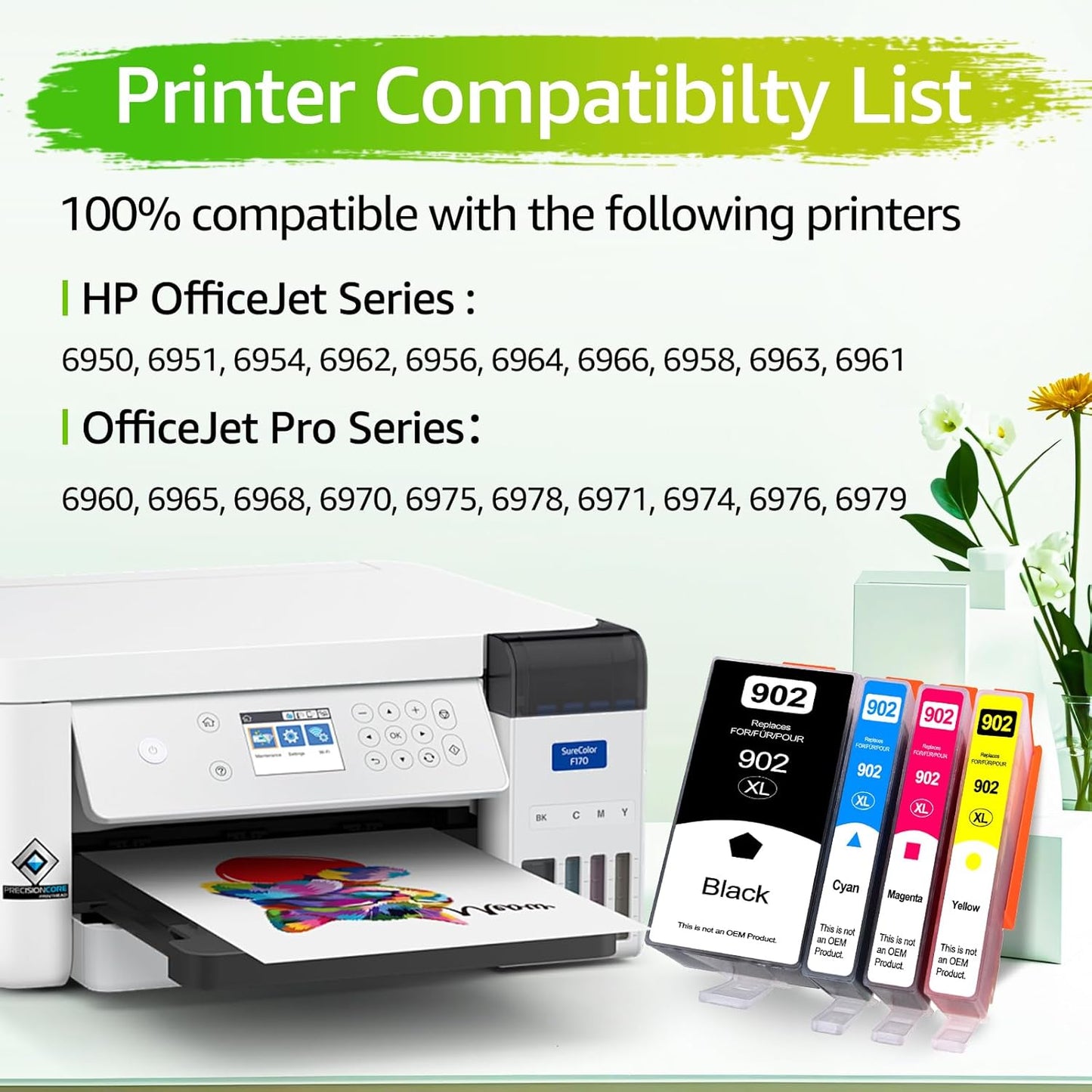 Upgraded 902XL Ink Cartridges Combo Pack Replacement for HP 902 902 XL Compatible with HP Officejet Pro 6968 6978 6970 Officejet 6950 6951 6962 Printer (1BK/1C/1M/1Y, 4 Pack)