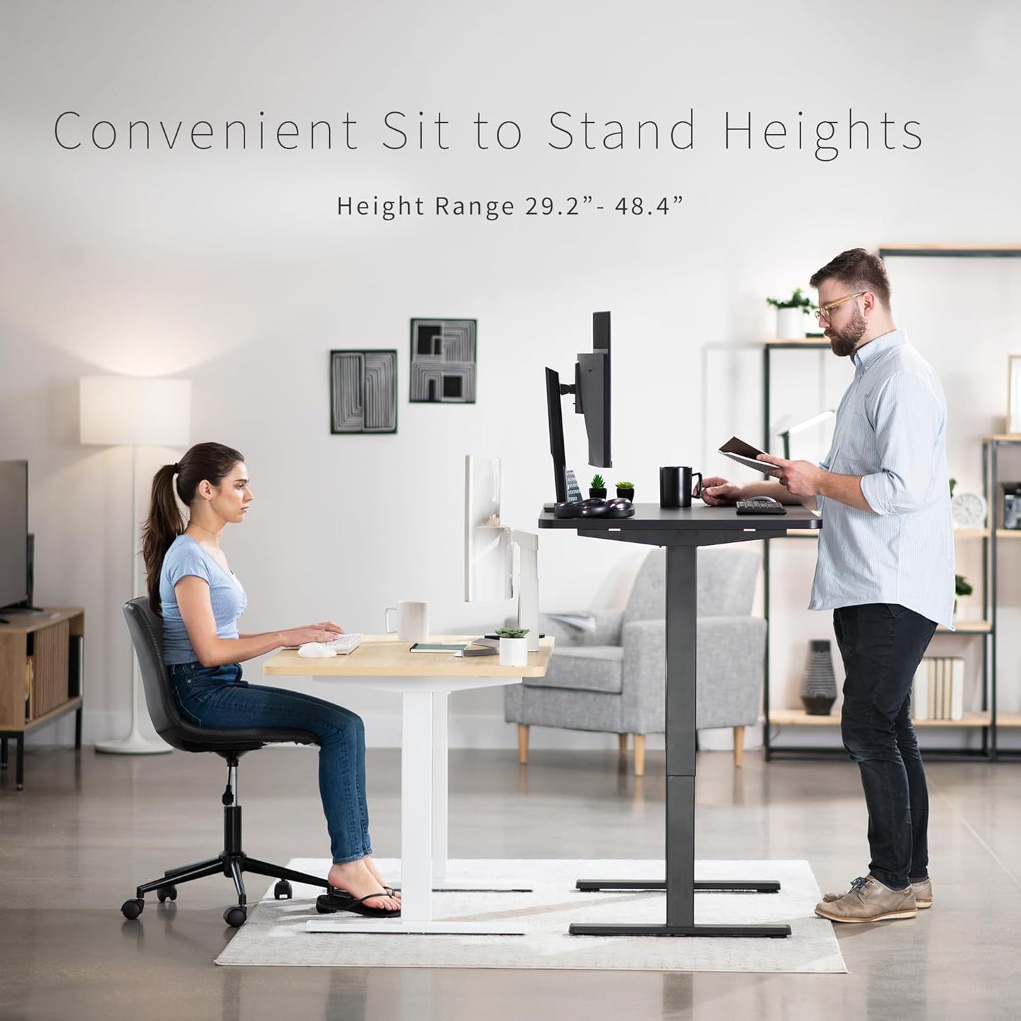 VIVO Electric 48 x 30 in Standing Desk, Memory Height Adjustment, 1B Series, One-Piece Black Top, White Frame, DESK-KIT-1W5B