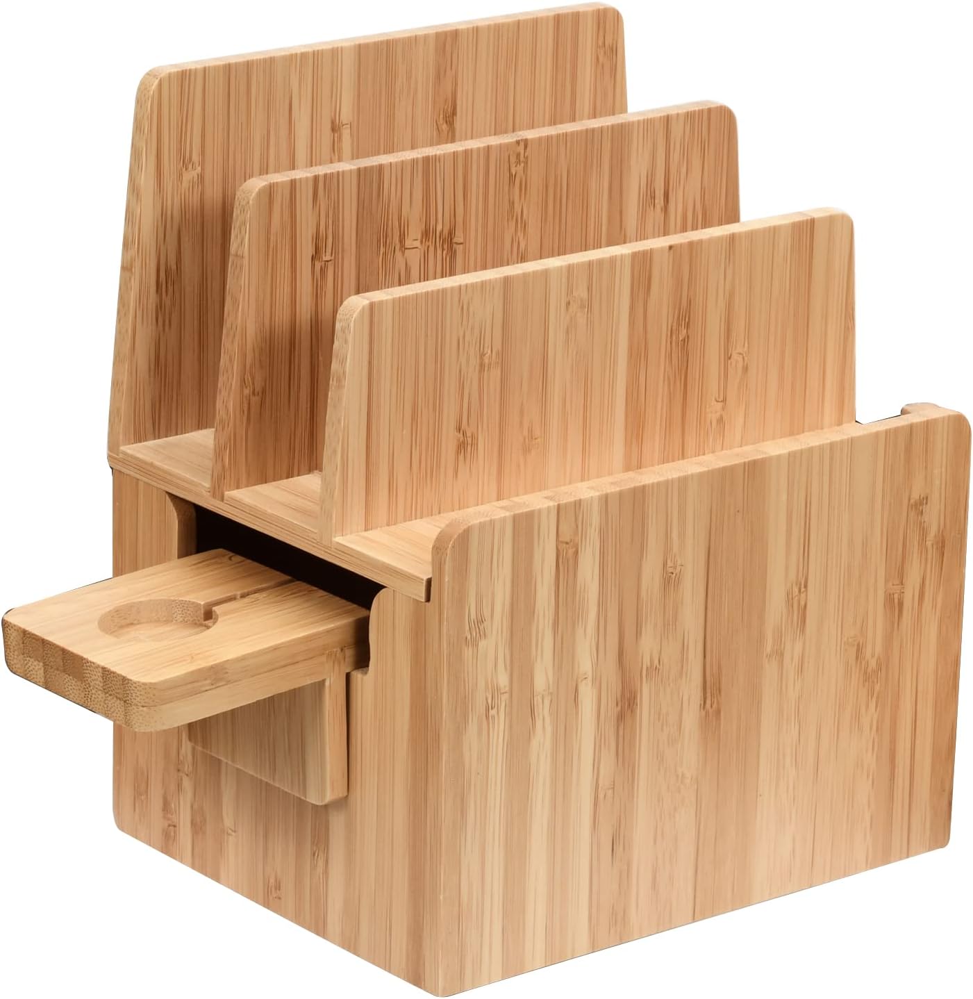 MobileVision Bamboo Charging Station & Compatible Apple Watch Adapter Combo Multi Device Organizer for Apple Watch, Smartphones, Tablets, Laptops, and More