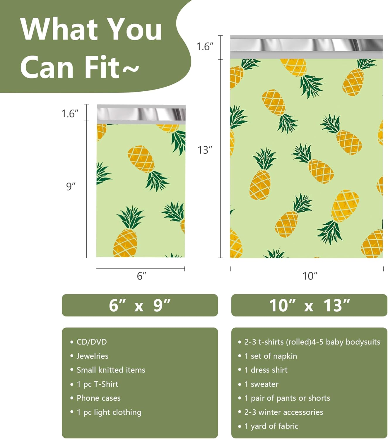 Poly Mailers 10x13 Inch 25 Pcs - Pineapple printed Shipping Bags, 2.4mil Thickness, Waterproof and Tear Resistant Mailing Envelopes, Self-Sealing Packaging Bags for Small Business