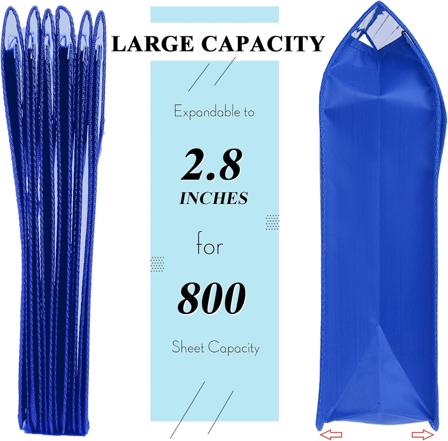 10 Pieces Plastic File Folders Envelope Expanding File Wallet Organizer Documents Folder with Snap Closure and Pocket B4 Waterproof Transparent Pouch for School Office(Blue,Horizontal)