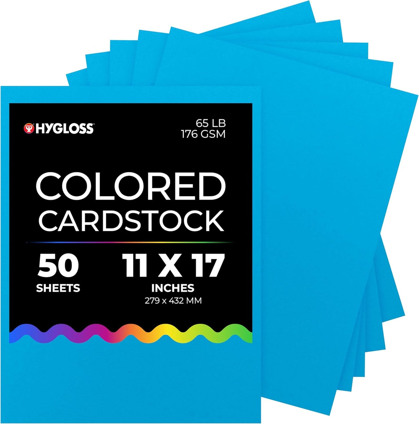 Hygloss Dark Blue Bright Colored Cardstock - 11x17-Inch, 50 Sheets, 65 lb/ 176 gsm, Fade-Resistant, Acid-Free Color Card Stock Paper