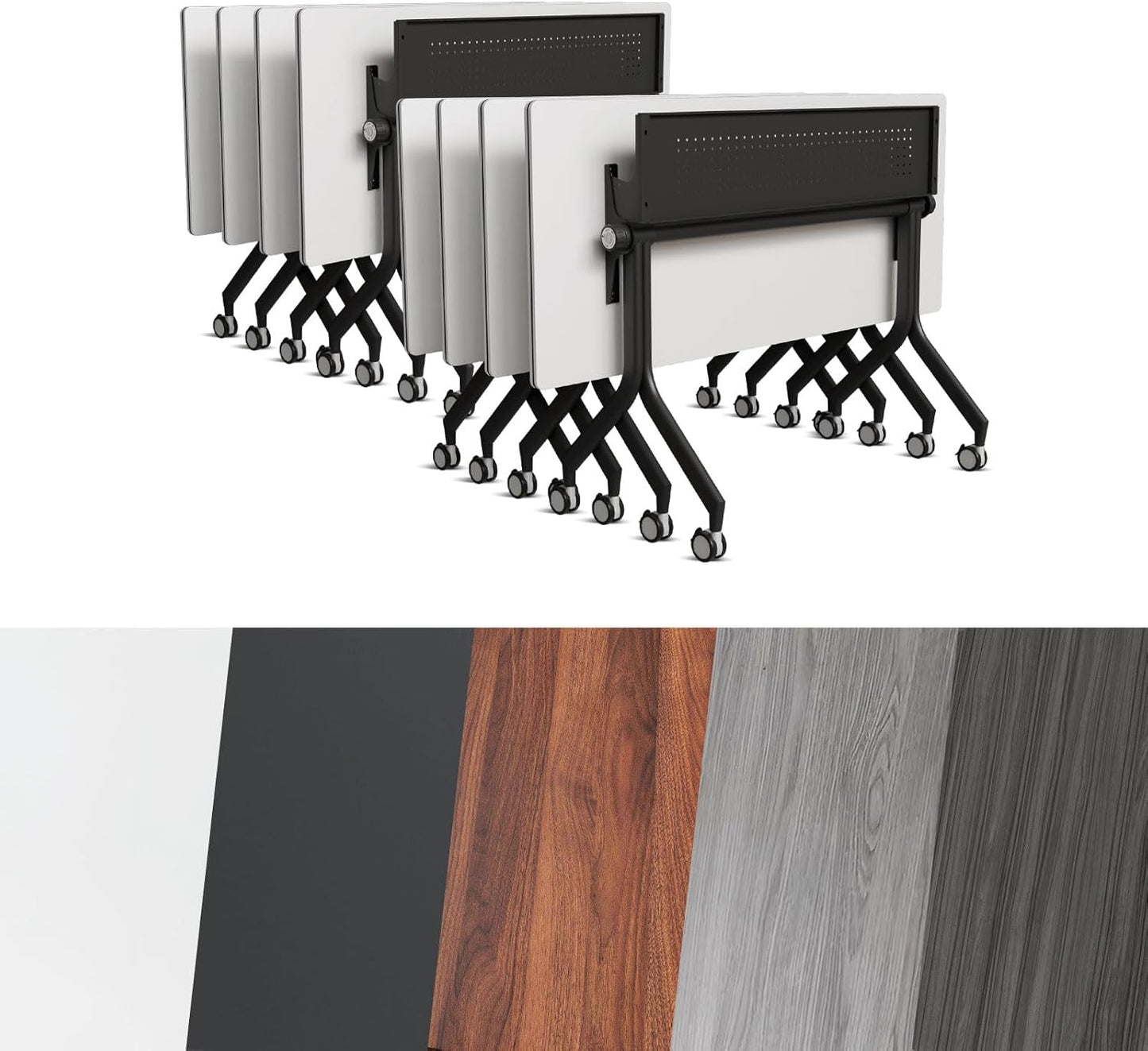 Conference Room Table, Folding Conference Tables,Thicken Grey Tabletop,Flip Top Wooden Seminar Meeting Room Table for Conference Room Offices (8, Black Drawer, 55.1”)