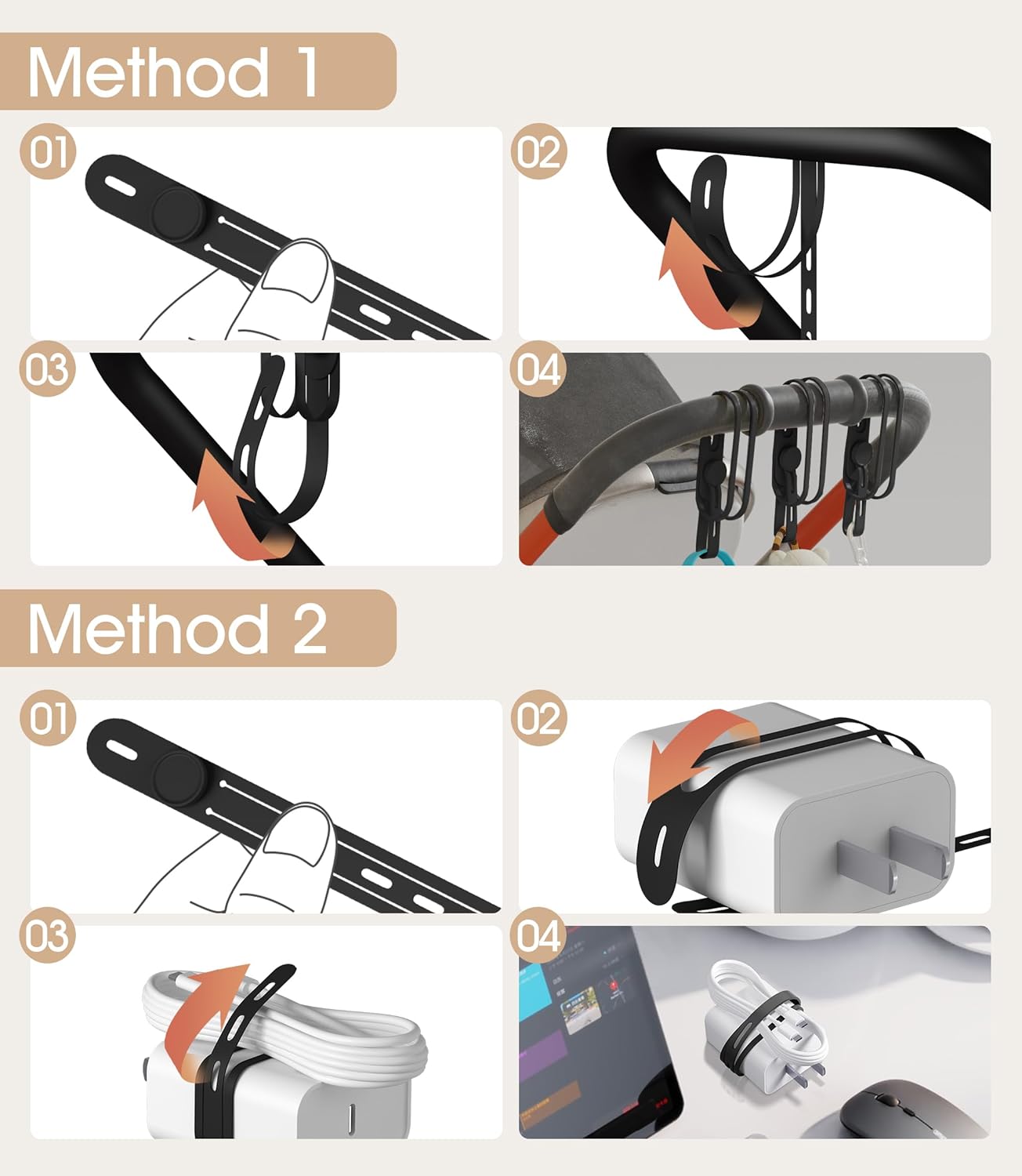Nearockle Latest Double-Sided Silicone Cable Ties, 16Pcs Reusable Cord Organizer for Bundling Phone Charger and USB Cable, Multifunctional Organizer for Travel Home (Multi)