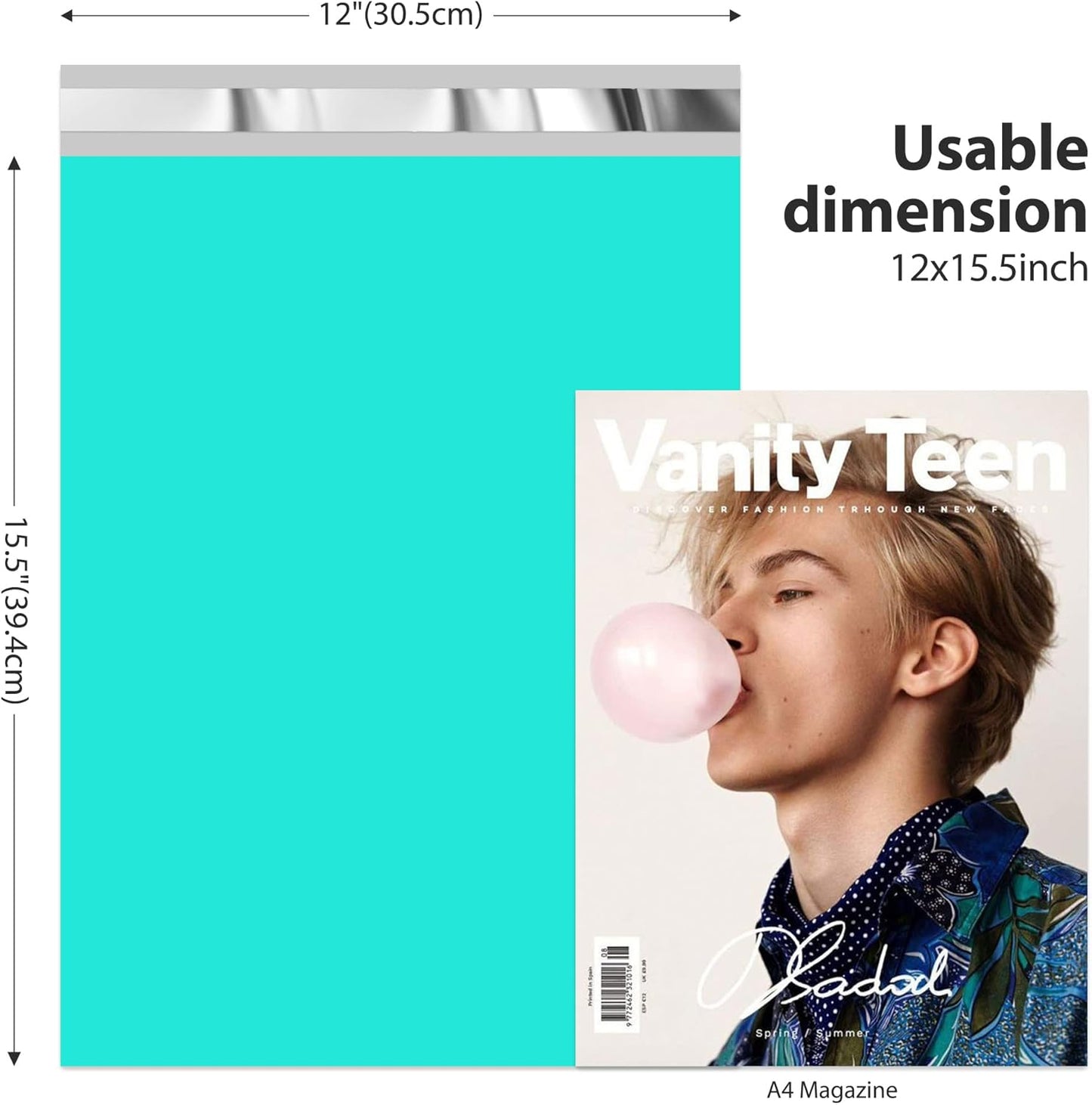 Fuxury Poly Mailers 12x15.5 Inch 200pc Teal, Shipping Envelopes for Clothing, Self Sealing Envelopes Boutique Custom Bags Enhanced Durability Multipurpose Keep Items Safe Protected