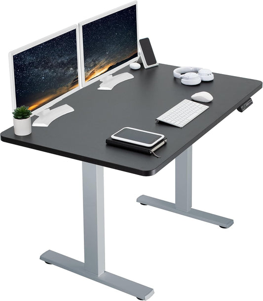 VIVO Electric 48 x 30 in Standing Desk, Memory Height Adjustment, 1B Series, One-Piece Black Top, Gray Frame, DESK-KIT-1G5B