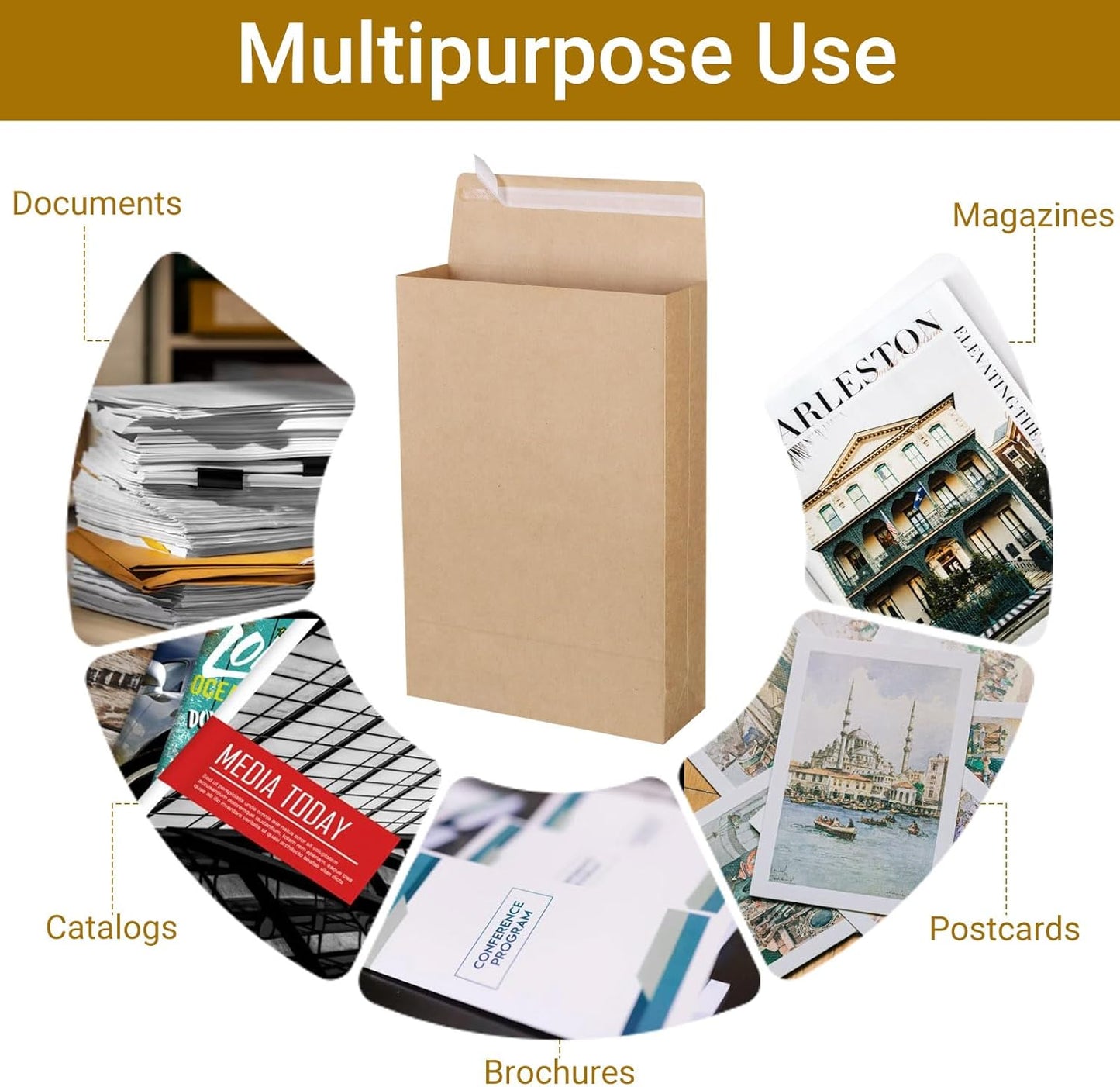 25 Pack 10" x 15" Expandable Catalog Envelopes, Large Kraft Document Envelopes Self Seal Manilla Envelopes Mailing for Documents, Magazines, Photos