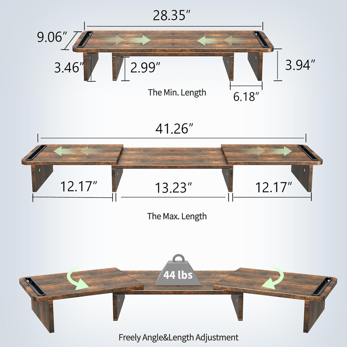 Zimilar Dual Monitor Stand Riser, Monitor Stand with Adjustable Length and Angle, Wood Monitor stand for desk, Monitor Riser for 2 monitors with Storage Space(Rust Brown Large)