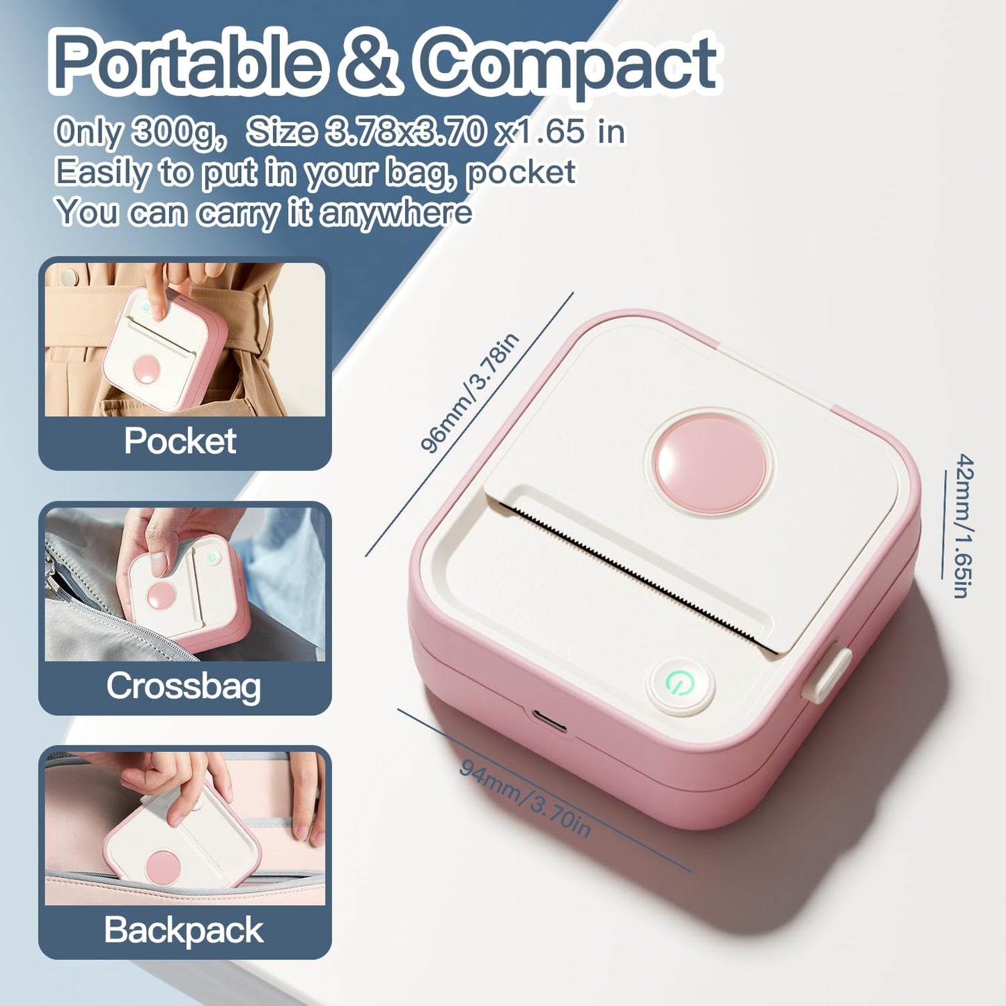 Label Maker Machine, HD Mini Sticker Printer with 7 Rolls Paper, Portable Thermal Print Pod Supports 12-57mm Papers, Bluetooth Pocket Printer for Home, Kitchen, School (Light Pink)