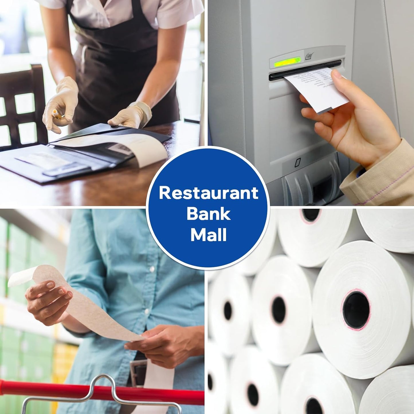 (50 Rolls) 3" x 165' Kitchen Register Rolls,1 Ply Bond Printer Receipt Paper POS Cash Register Paper (Non –Thermal Kitchen Printer Paper) for TMU200 SRP275 from Pony Packaging