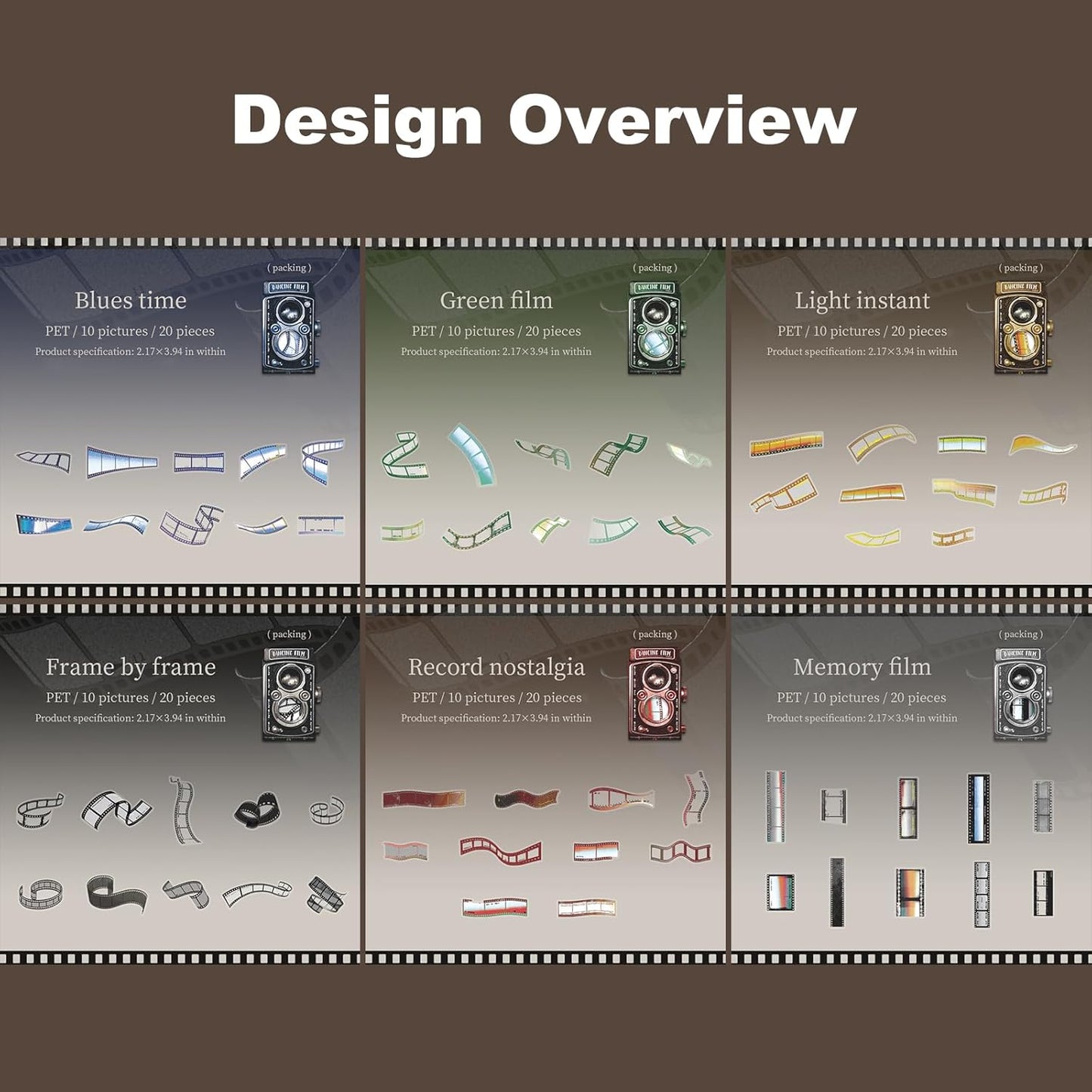 Film Strip PET Sticker Set, 120PCS Vintage Scrapbook Stickers for Journaling, Planners, DIY Crafts, Card Making and Art Supplies