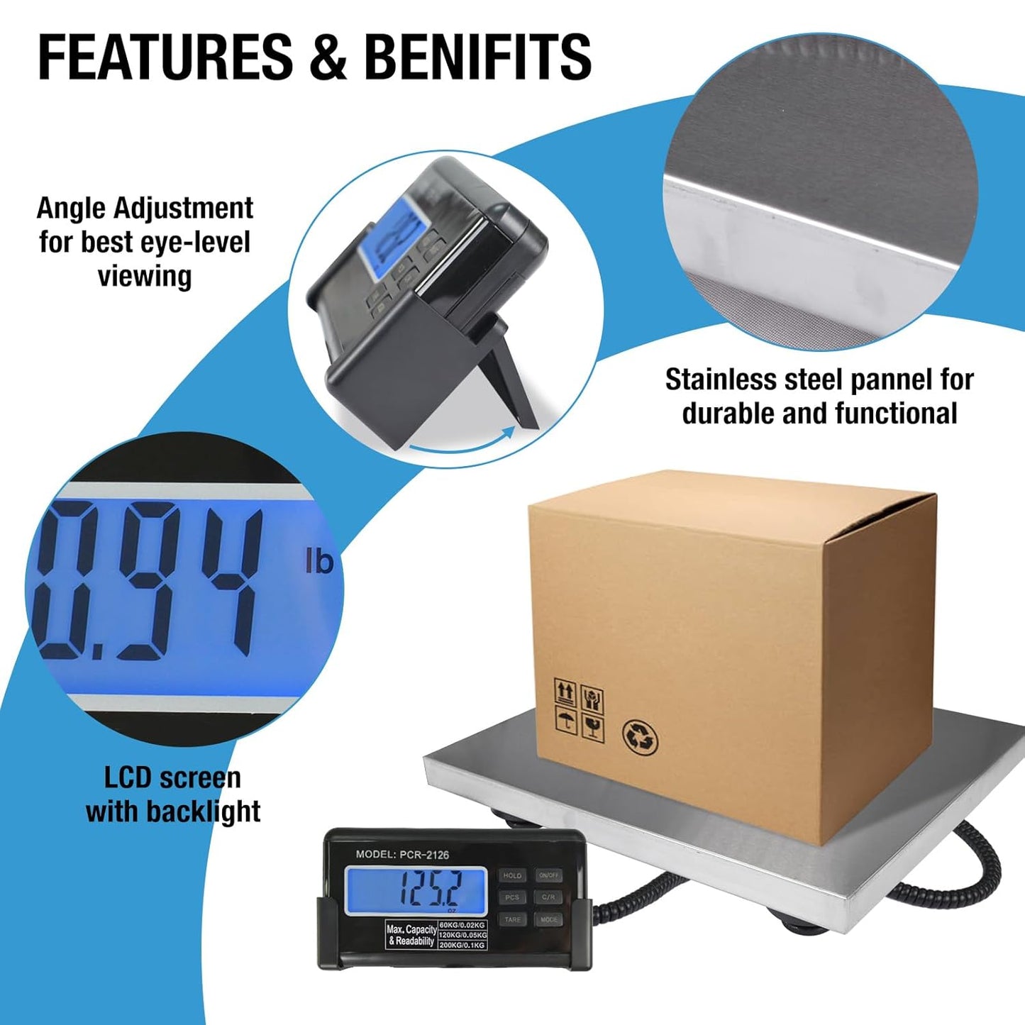 Large 440lbs Shipping Scale, 15"X 12" Platform Heavy Duty Stainless Steel Platform for Postal Industrial Floor Business Office Home Warehouse Package Luggage