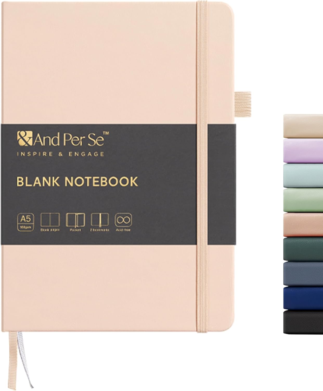 &And Per Se Blank Journal Notebook, 160 Pages, 5.7 x 8 inches College Ruled Thick Paper Notebook Journals for Writing, Hardcover Notebook(1 Pack, Light Apricot)