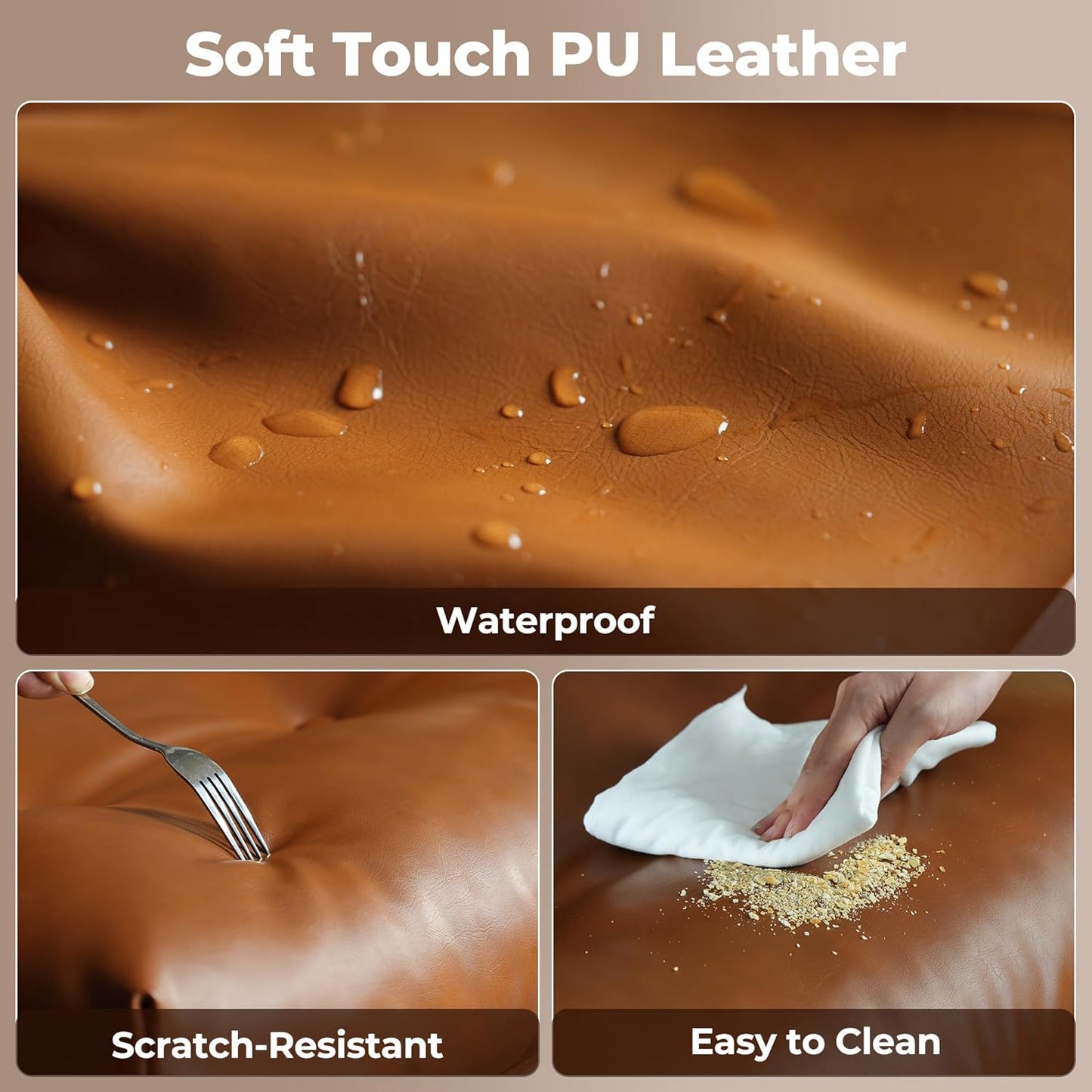 ovios Home Office Chair, Mid-Century Modern Faux PU Leather Chairs with Lumbar Support Comfy Thick Cushion, High Back Ergonomic Swivel Rolling Executive Armchair (Brown, PU Leather)