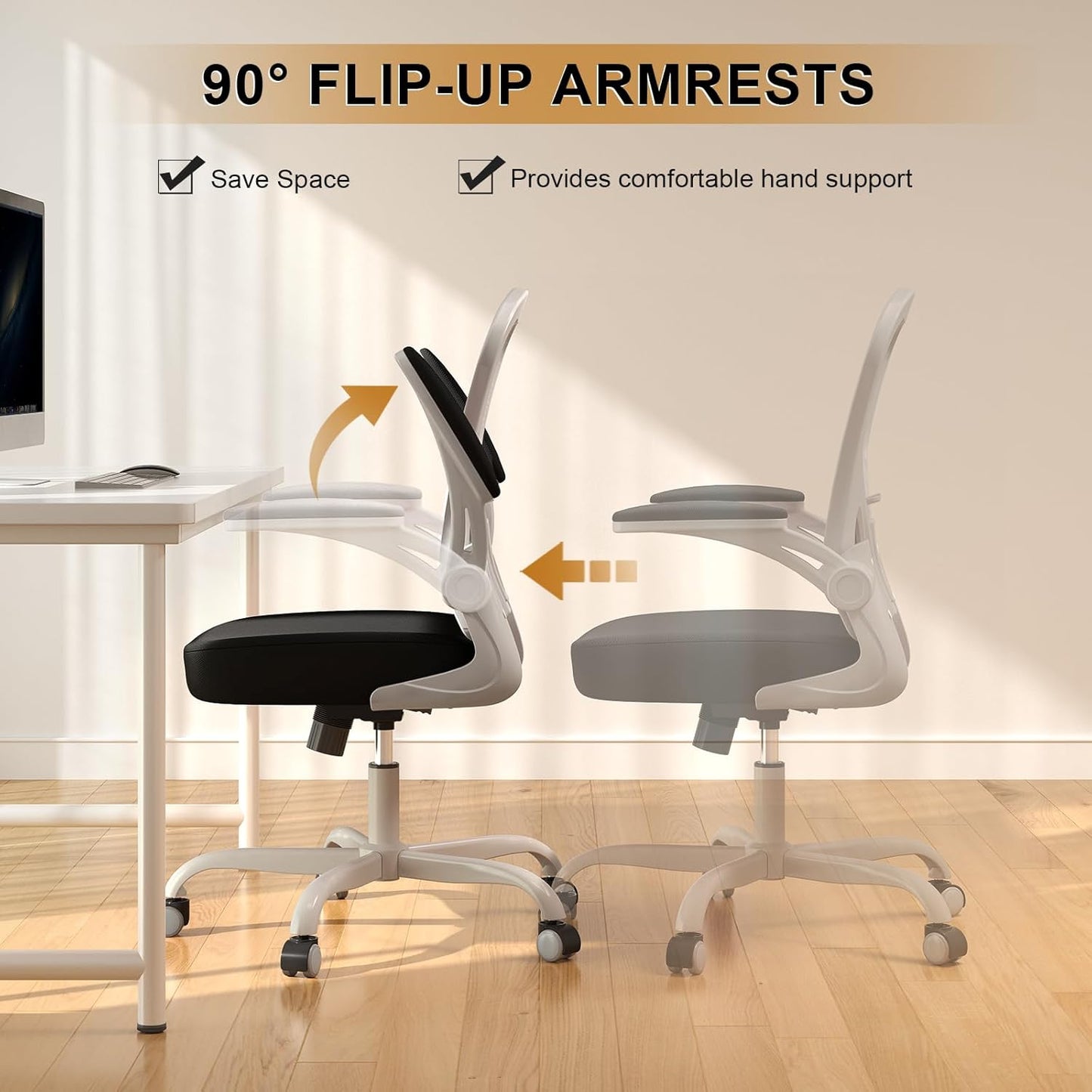 Office Chair, Ergonomic Desk Chairs 330LBS Capacity High Back Mesh Computer Chair with Flip-up Armrests, Comfy Work Chair with Adjustable Lumbar Support, Rolling Chair