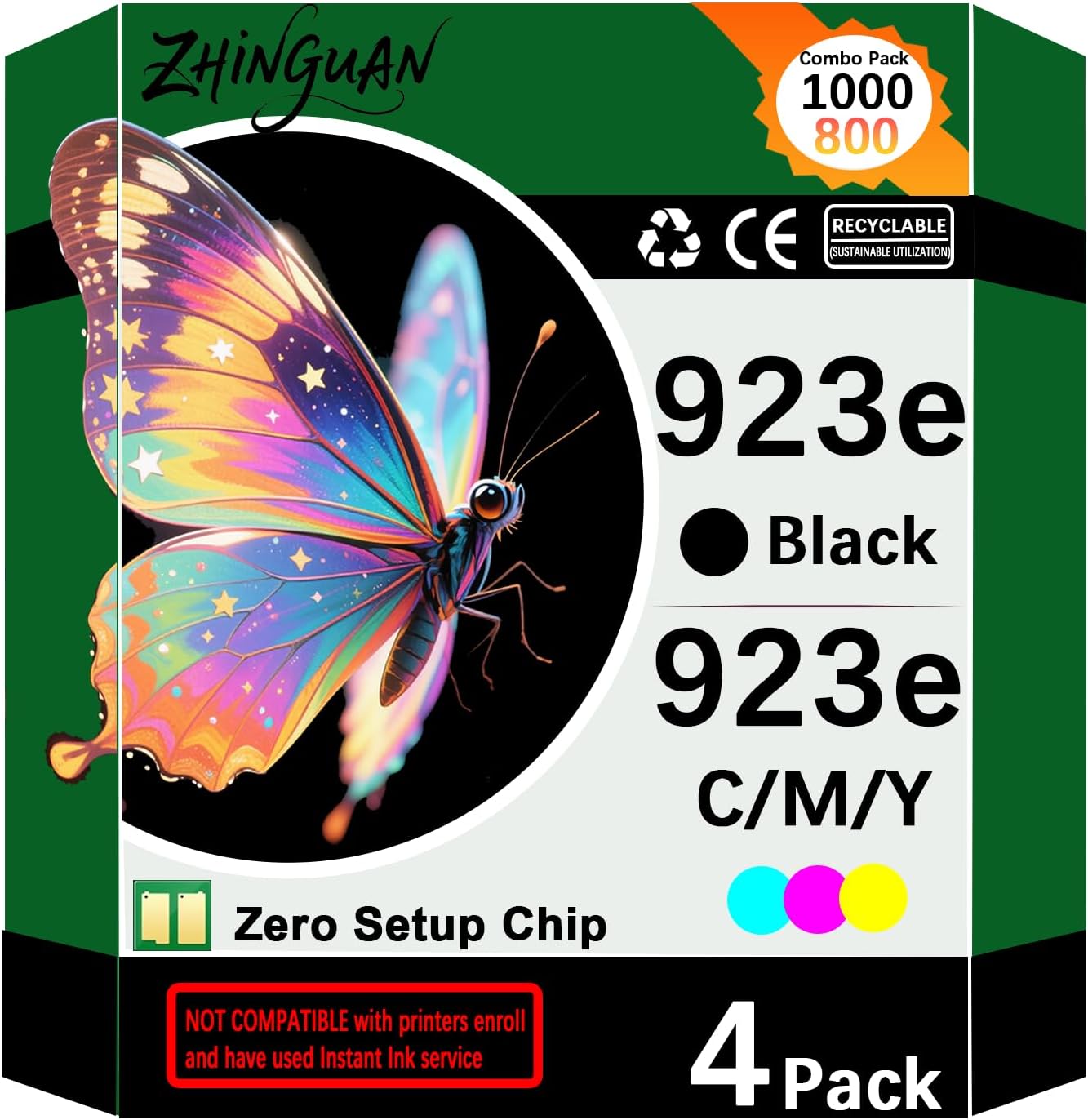 923e 923XL Ink Cartridges Combo Pack Ink Cartridge with Chip Replacement for 923e Ink Cartridges Work for OfficeJet Pro 8138e 8130e 8135e 8139e OfficeJet 8122e 8120 8123 Printers（4 Pack）