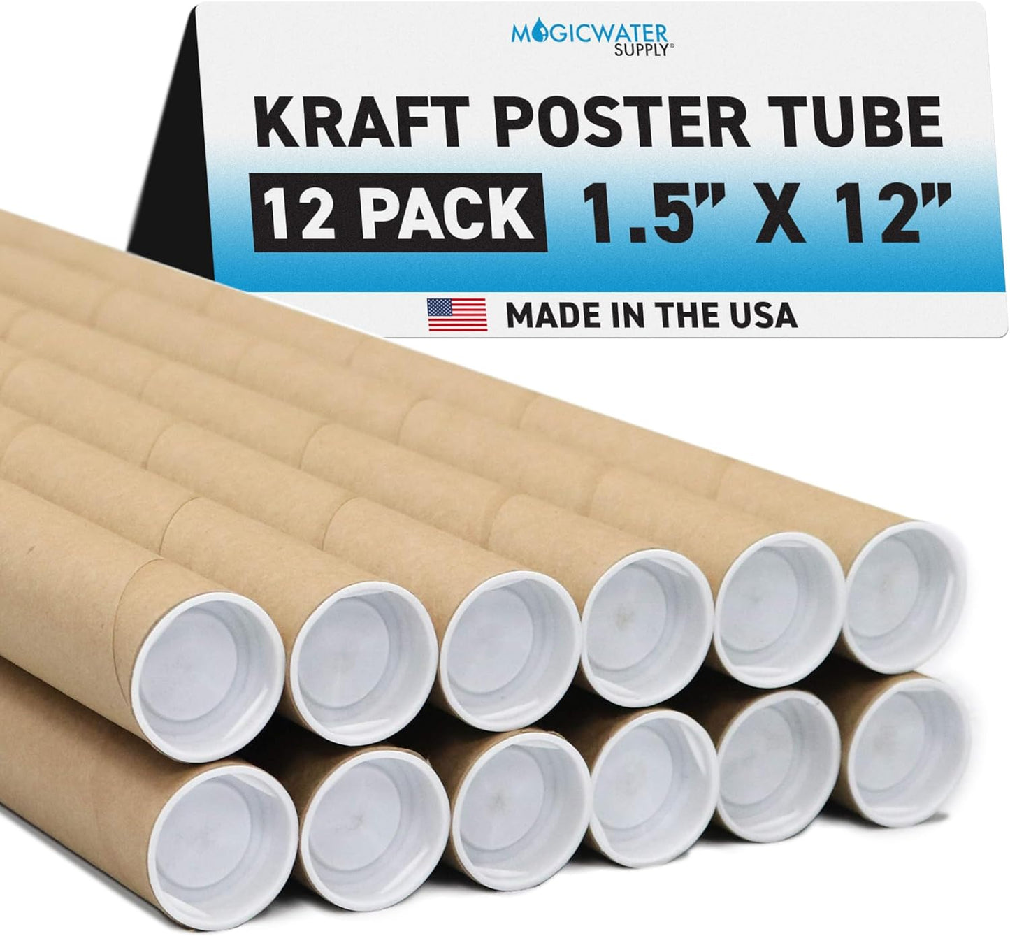 MagicWater Supply Mailing Tube - 1.5 in x 12 in - Kraft - 12 Pack - for Shipping and Storage of Posters, Arts, Crafts, and Documents