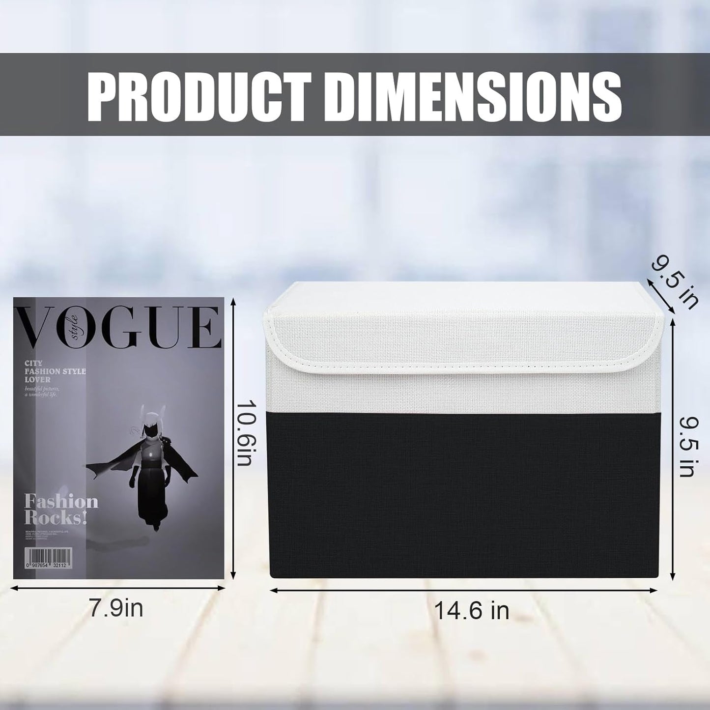 Large 22 Quart Linen Fabric Foldable Storage Bin Cube Organizer Basket with Flip-Top Lid & Handles, Clothes Blanket Box for Home, Office, Closet, Black & White, 4 Pack 14.6 x 9.5 x 9.5