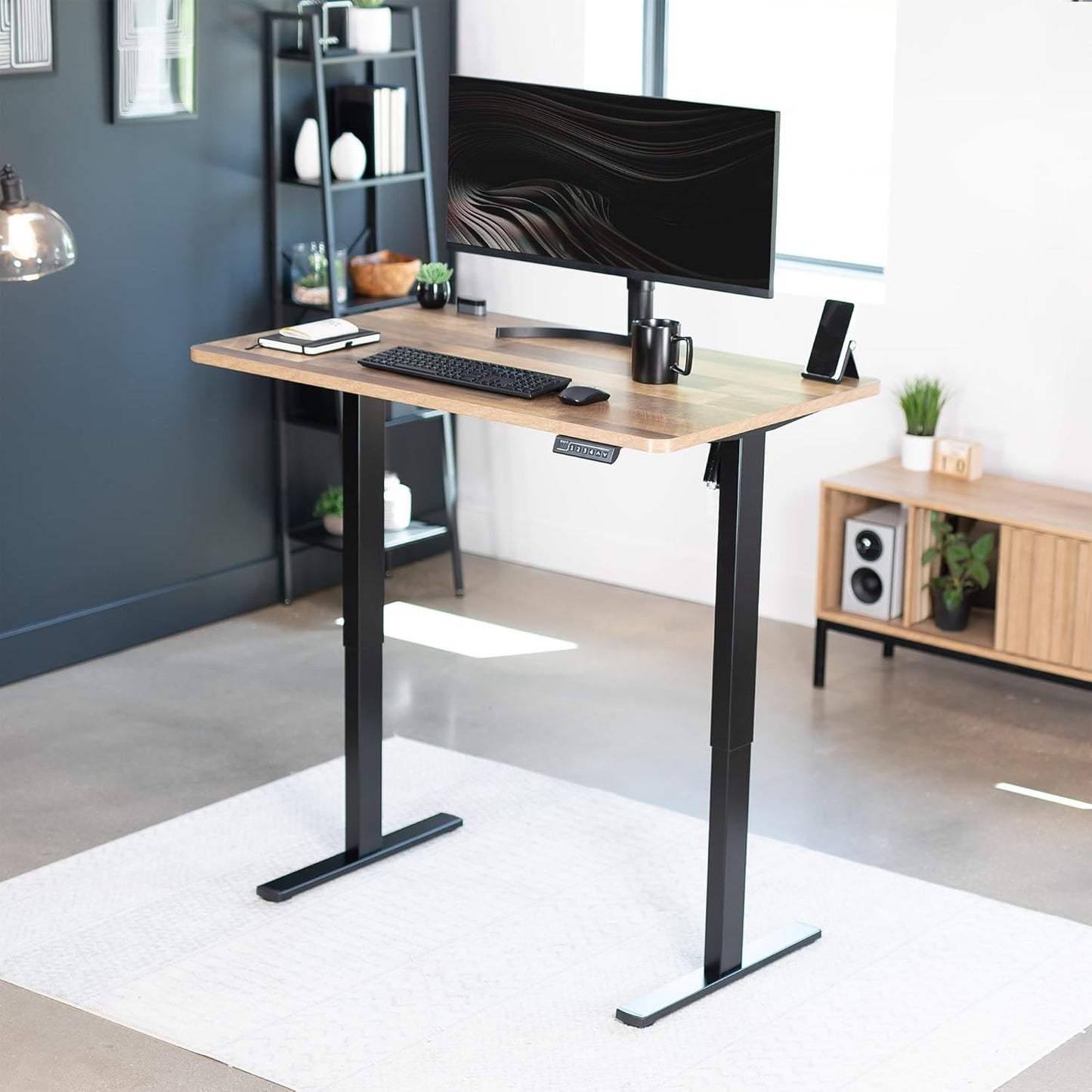 VIVO Electric 48 x 30 in Standing Desk, Memory Height Adjustment, 1B Series, One-Piece Reclaimed Wood Top, Black Frame, DESK-KIT-1B5P