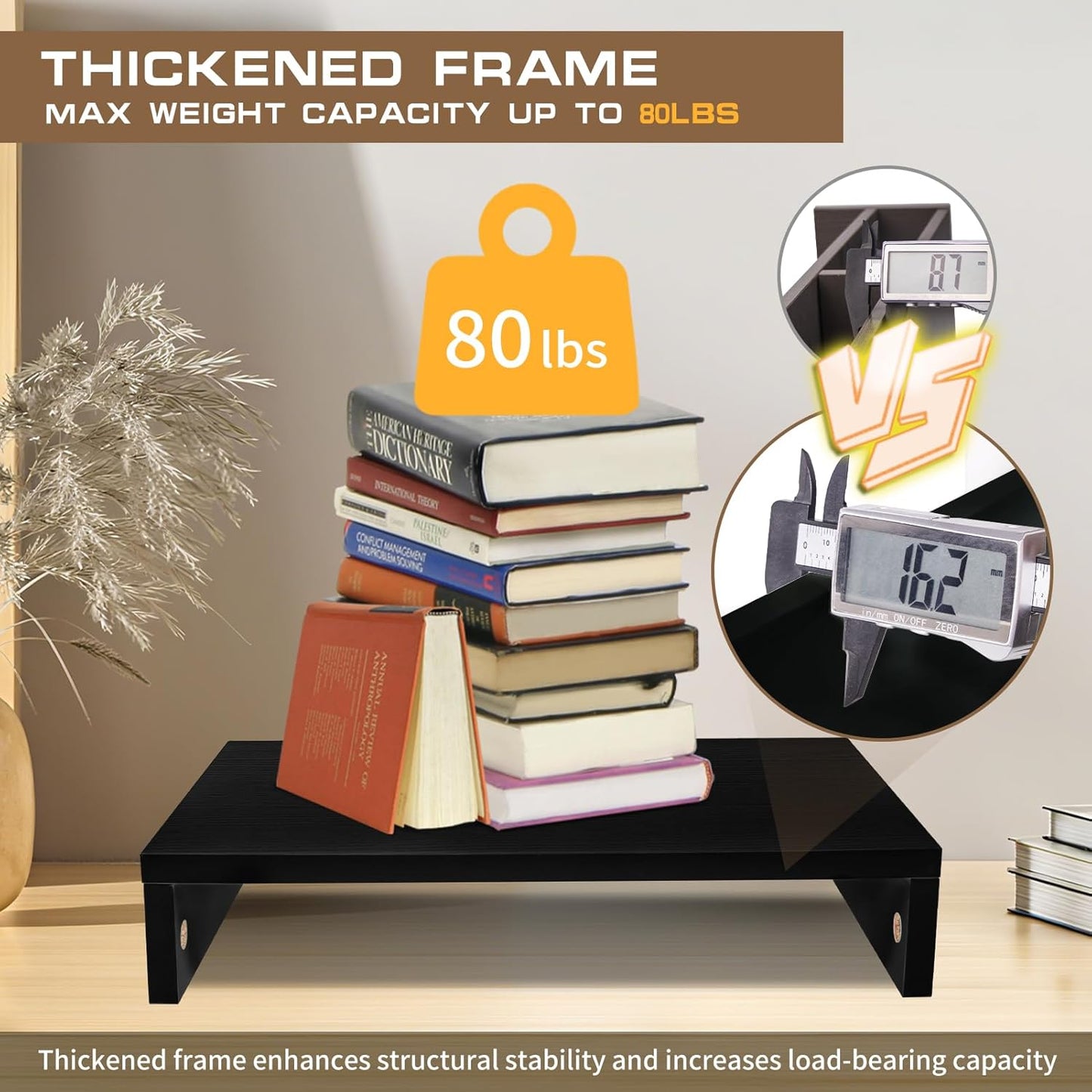 Monitor Stand Riser, Computer Stand, Desk Organizers and Accessories, Laptop Shelf Computer Monitor Riser with Storage for TV Screen PC Printer (Black-15.75inch)