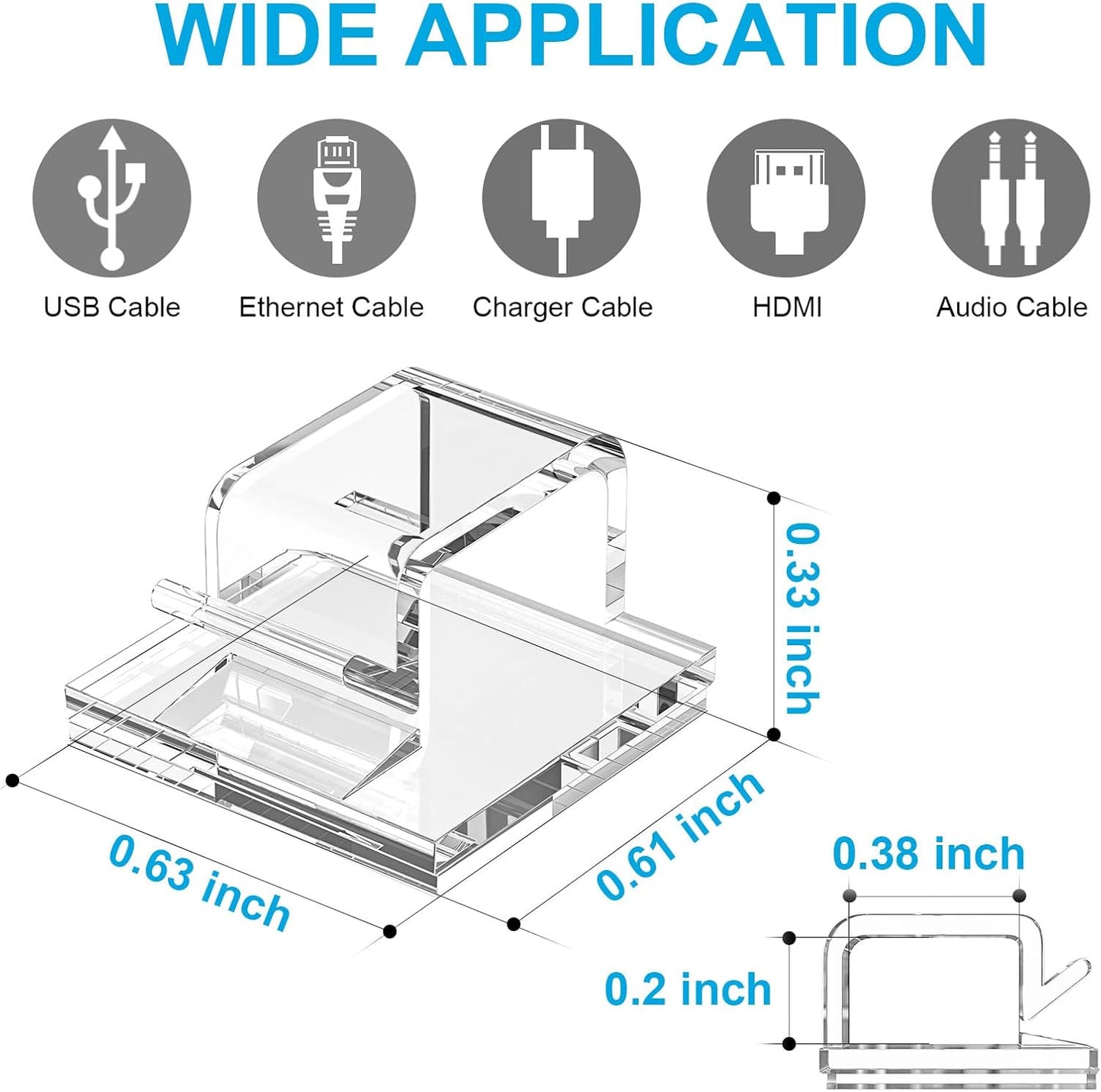 100 PCS Outdoor Light Clips (Small, Clear), Christmas Light Clips for String Lights, Adhesive Cable Clips for Cable Management Cord Organizer, Wire Holders Hooks for Wall, Car, PC