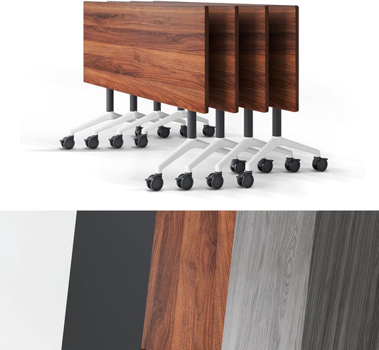 Conference Room Table, Folding Conference Tables,Thicken Grey Tabletop,Flip Top Wooden Seminar Meeting Room Table for Conference Room Offices (4, Walnut, 47.2“)