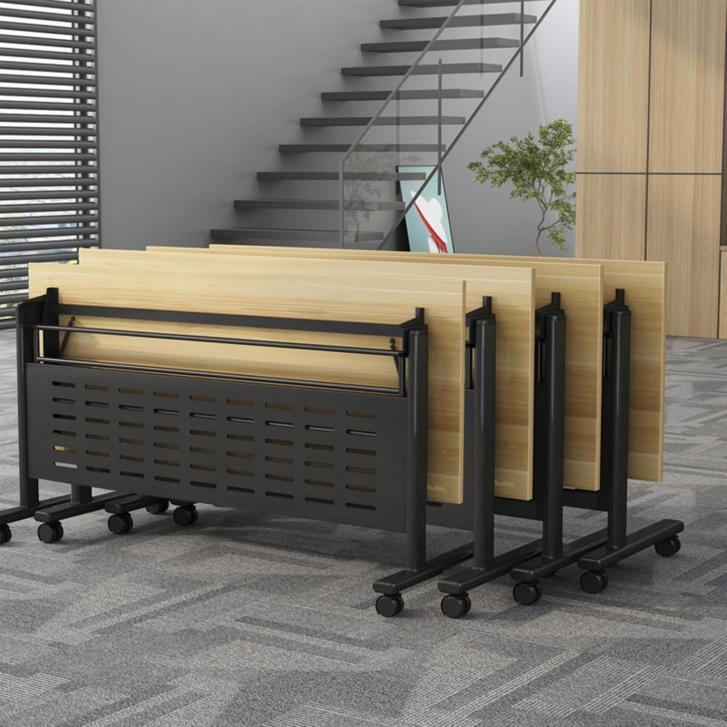 Foldable Conference Table, Folding Conference Room Table with Wheels, Flip Top Mobile Training Table, Rolling Seminar Meeting Tables for Office Training Room Classroom (6pack 63in)