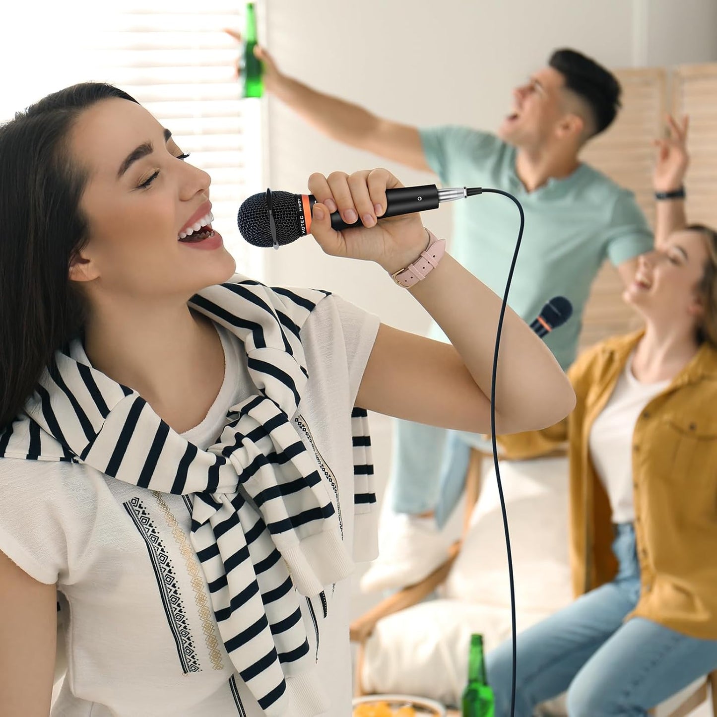 HOTEC Premium Wired Vocal Dynamic Handheld Microphones - Includes 19ft Detachable XLR Cable and ON/Off Switch - 2 Pack, Metal Black