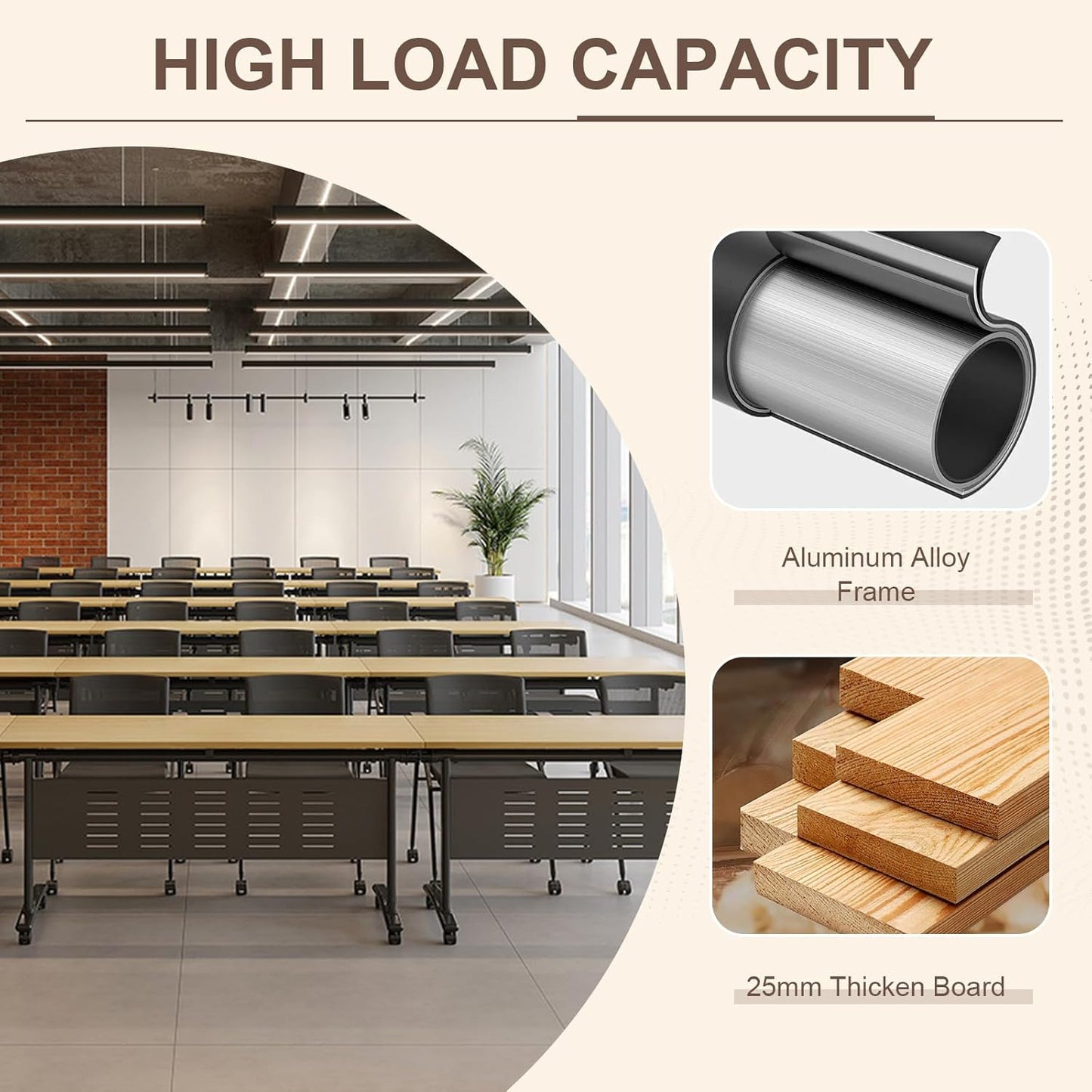 Folding Conference Room Table, Modern Conference Tables with Wheels, Large Rectangular Mobile Training Tables for Office Classroom, Foldable Modular Boardroom Seminar Table Maple (10pack L63in)