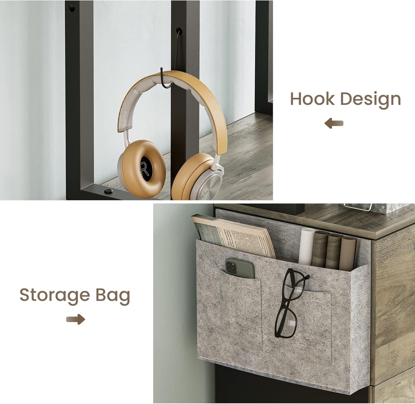 Itaar 2 Drawer File Cabinet with Lock, Filing Cabinet fits Letter, Legal, A4 Size, Hanging File Folders, File Cabinets for Home Office with Adjustable Storage Shelf and Hook, Grey