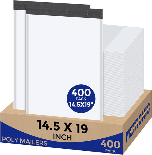 Metronic Poly Mailers 14.5x19 Inch 400pcs Shipping Bags for Clothes,Self Adhesive Shipping Envelopes for Small Business,Waterproof Mailers Poly Bags for Shipping,Packaging Mailing Bags White