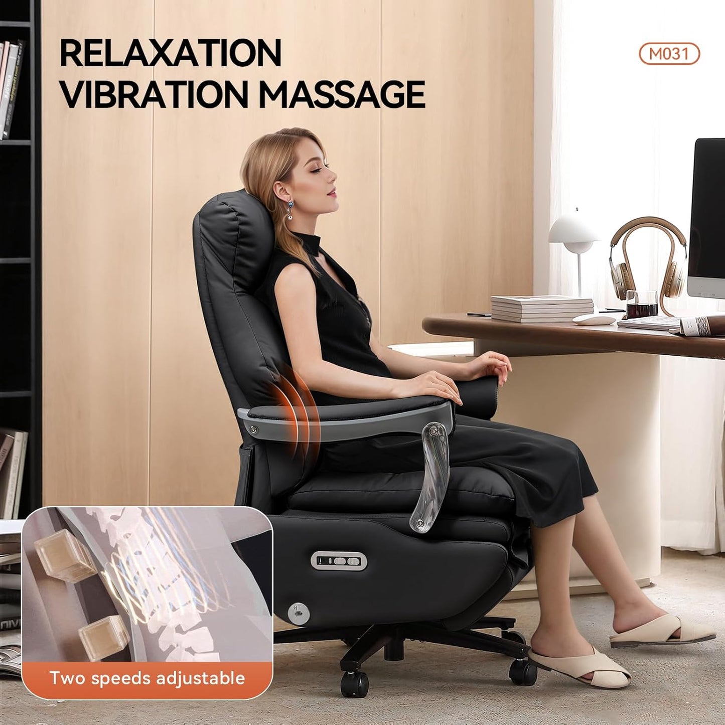 Dual Motor Electric Executive Office Chair with Foot Rest, Comfy Reclining Office Chair with Massage, Big and Tall Heavy Duty Ergonomic Home Office Desk Chairs，Sustainable Leather 400lbs, Black