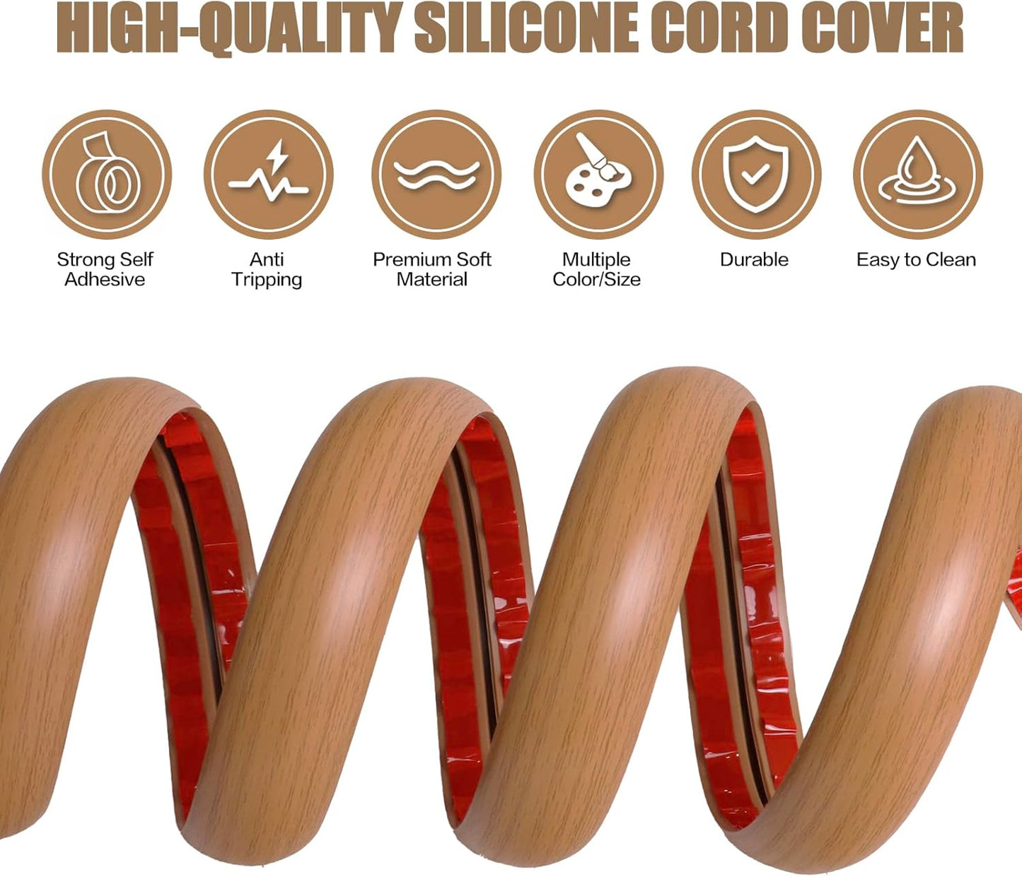 Floor Cord Cover Self Adhesive Cord Hider,10FT Cable Management, Extension Strip Protector for Wires, Prevent Cable Trips for Offices, Gyms, Exhibitions Cavity:0.51"(W) x 0.3"(H) Brown Wood