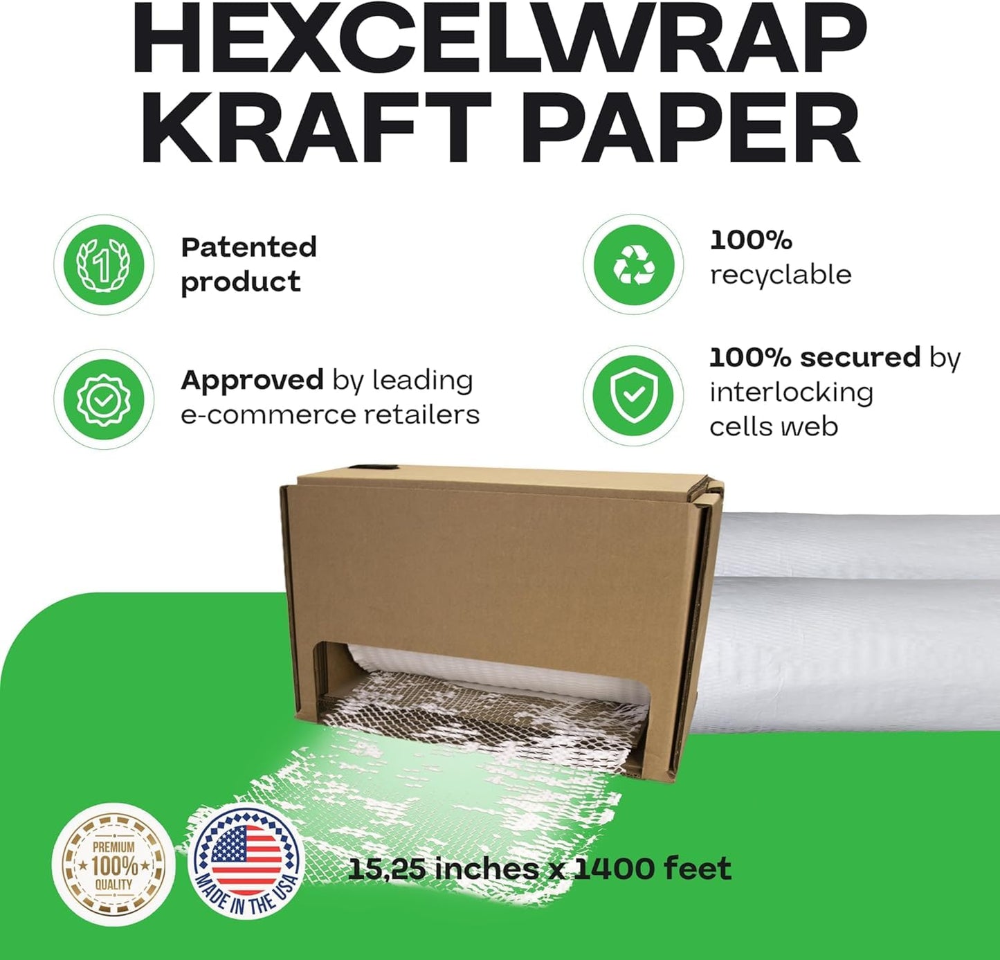 IDL Packaging 15.25" x 1400' Refill Roll (Pack of 2) for MP-1400USW HexcelWrap Honeycomb Packing Paper Station, White - Protective Kraft Paper with Interlocking Slit Design for Shipping