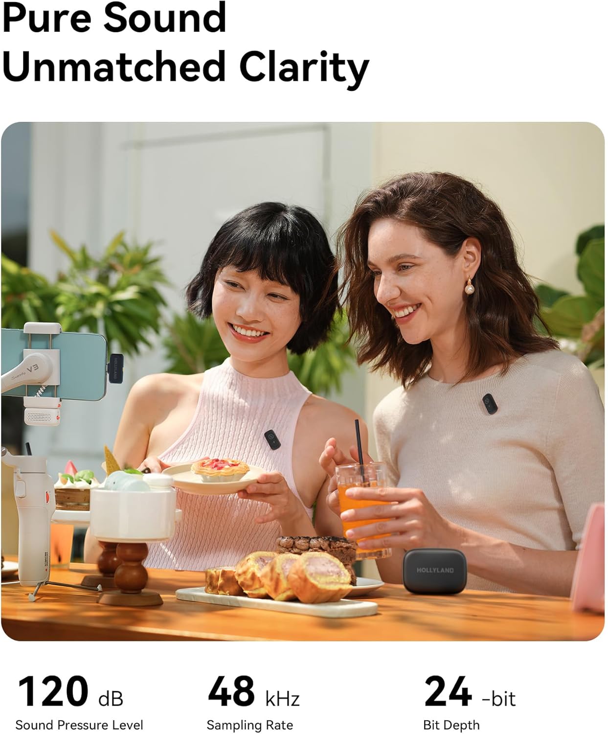 Hollyland Lark A1 Wireless Mini Microphone for iPhone & Android, 48kHz/24-bit, 3-Level Intelligent Noise Cancel, Microphone for YouTube, Podcast, Vlogging (White, 2TX + 2RX + Charging Case)