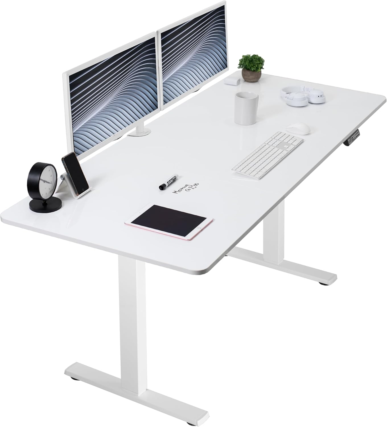 VIVO Electric Dry Erase 71 x 30 in Standing Desk, Memory Height Adjustment, 1B Series, Whiteboard Top White Frame, DESK-KIT-1W7WE