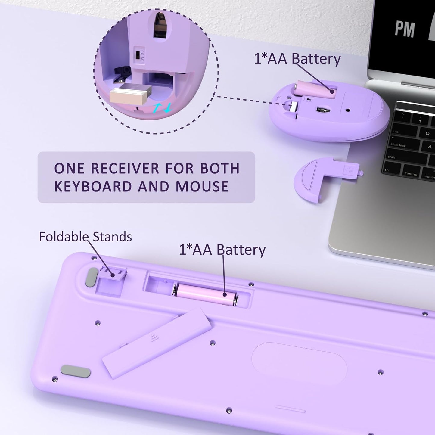 Colorful Wireless Keyboard and Mouse Combo, COVEVA 2.4GHz Wireless Retro Cute Round Keycaps Keyboard, 104 Keys Full-Sized Keyboard Mouse Set with Switch Button for PC Laptop Desktop (Purple Colorful)
