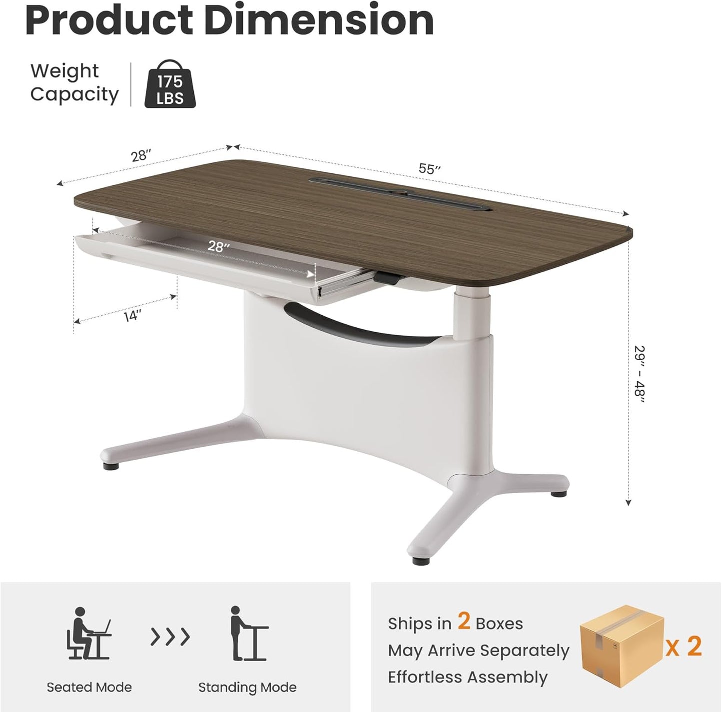 COLAMY Electric Standing Desk, Whole-Piece Gaming Desk with Dual Motors, Ergonomic Footrest, Drawers for Storage, Adjustable Height Sit-Stand Desk for Home Office (MFC Desktop, Walnut + White)