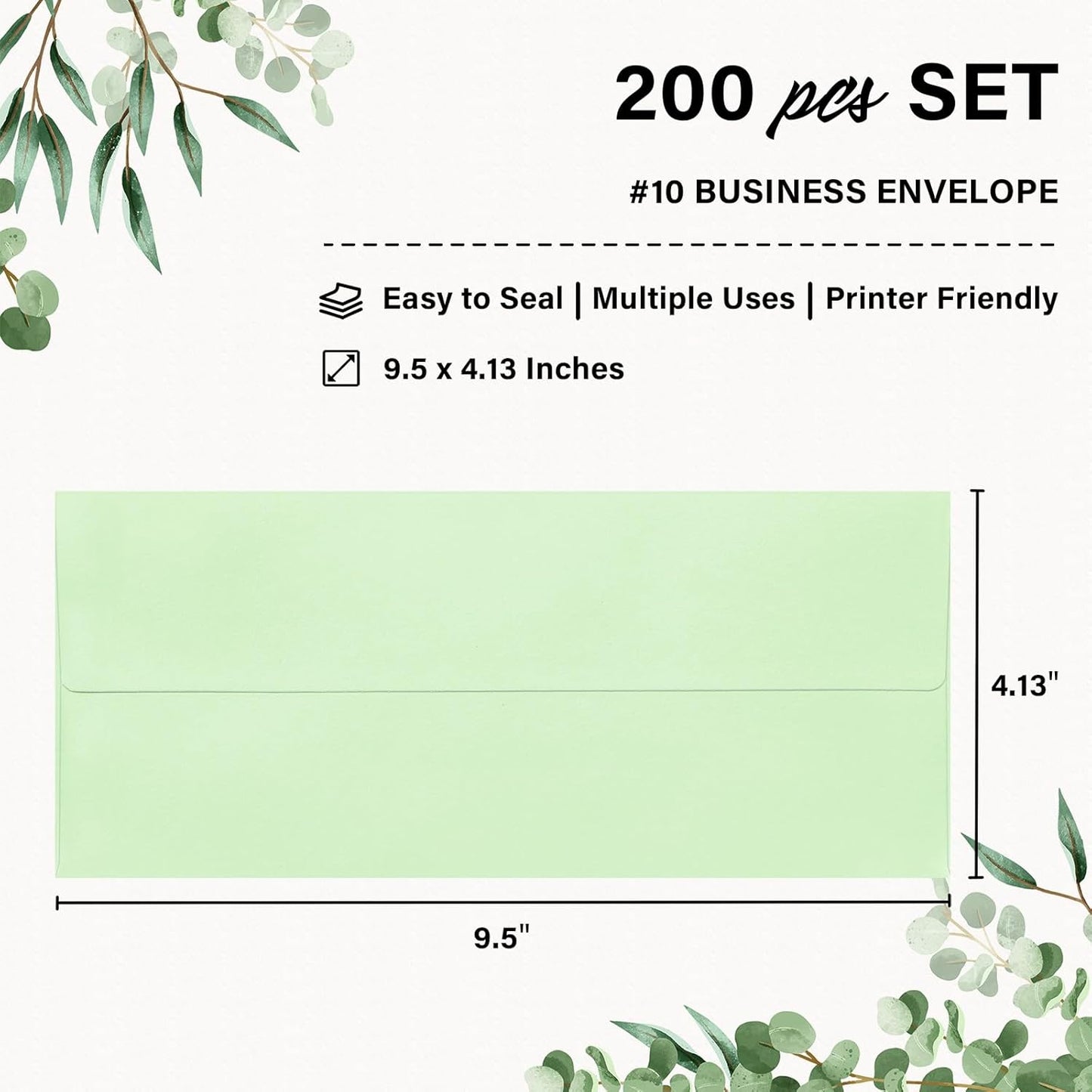 200 Pack #10 Business Envelopes, Self Seal Standard Light Green Envelopes for Secure Business & Legal Mailing, Office, Checks, Letter, Invoices, 4 1/8 x 9 1/2 Inches