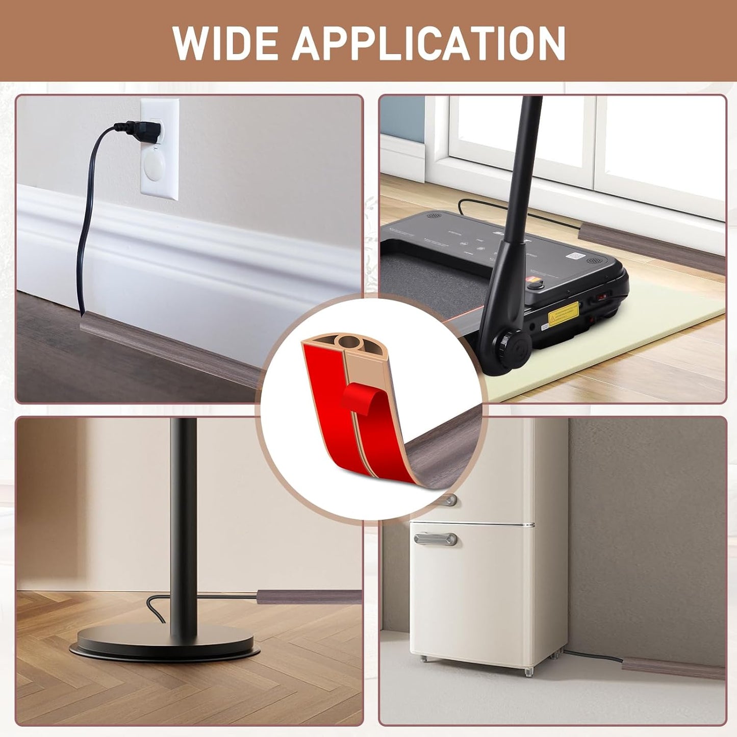 Floor Cord Cover Self Adhesive Cord Hider Floor Extension Cord Covers for Floor Power Cord Protector Cable Management Prevent Cable Trips Cable Cavity 0.32" W x 0.32" H (Brown Walnut Wood, 3.3Ft)