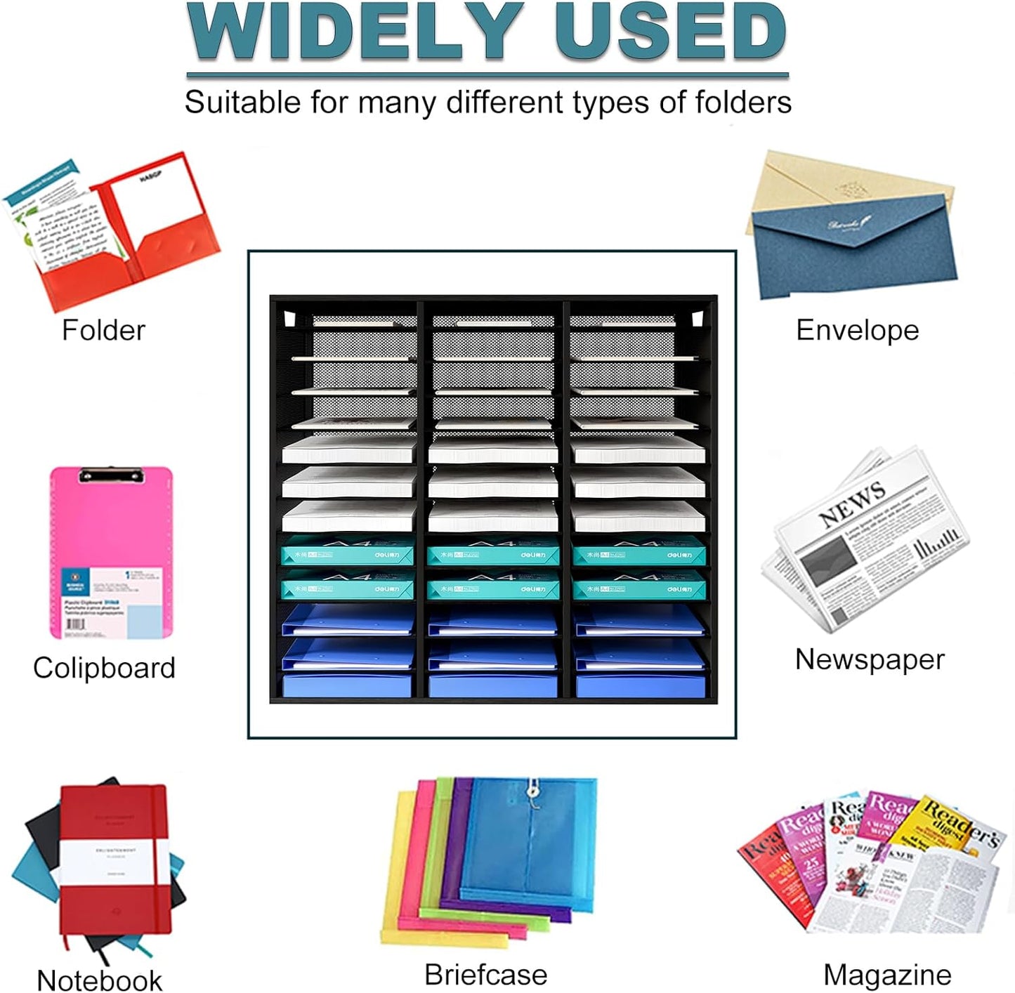 Mail Sorter Adjustable Countertop Mail Holder, Heavy Duty Literature Organizer, Student Mailbox for Classroom, Desktop Bill Paper Organizer for Office Home School, 36 Compartments, Black