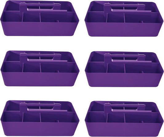 -Large Portable Caddy, DIY Dividers, 8 Compartments, School Office Supplies Home Business Organizer Portable Basket with Handle Made in USA (6 PACK, Royal Purple)
