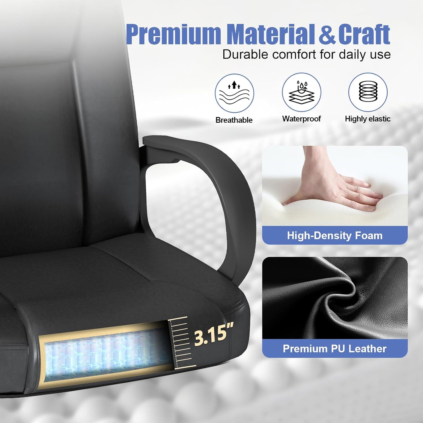 ZZH Executive Office Chair, Leather Desk Computer Chair with Armrests, Mid-Back Swivel Adjustable for Home Office, 1PC, Black