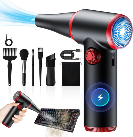 ATEngeus Compressed Air Duster, Stepless Speed Electric Air Duster, 100500RPM Cordless Air Duster with LED Light, Rechargeable Air Blower Replaces Canned Air, Keyboard Cleaner for Laptop, PC