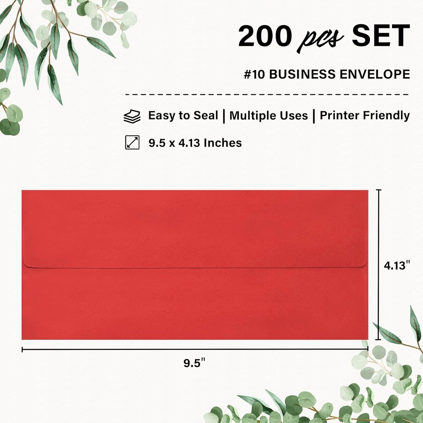 200 Pack #10 Christmas Red and Green Envelopes Letter Size, Business Envelopes Self Seal for Invoices, Letter Mailing, Office Checks, 4 1/8 x 9 1/2 Inches