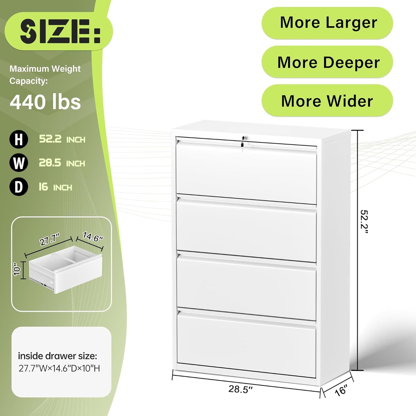 Incbruce 28" W 4 Drawer Lateral File Cabinet, Metal 4 Drawer Lateral Filing Cabinet with Lock, Steel Wide Filing Organization Storage Cabinet for Home, Office, Fit A4/F4/Letter/Legal File (White)