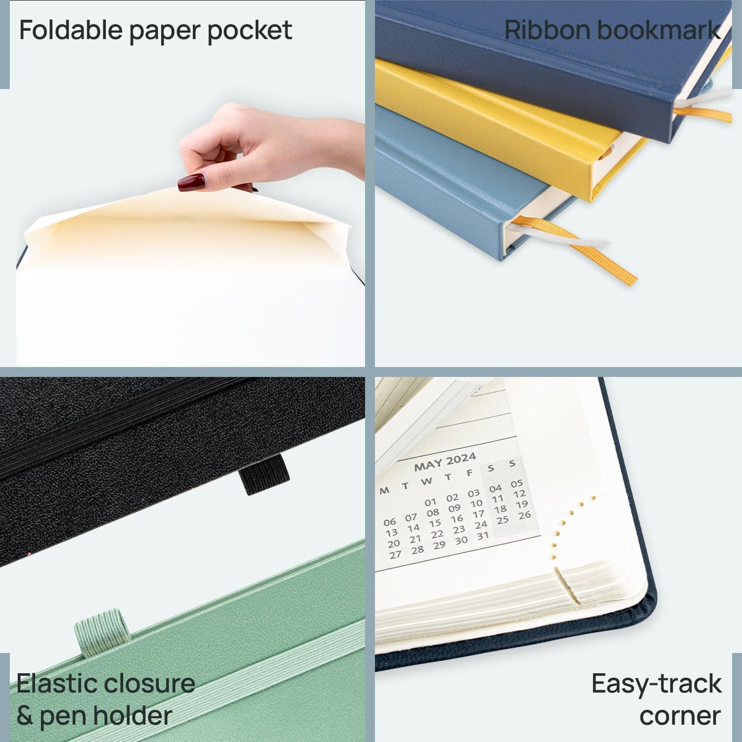 POPRUN 2026 Daily Planner One Page Per Day A5 Size Calendar (5.75" x 8.5") - 12 Months Hourly Appointment Book with Hardcover, Pocket, Pen Holder - Light Pink